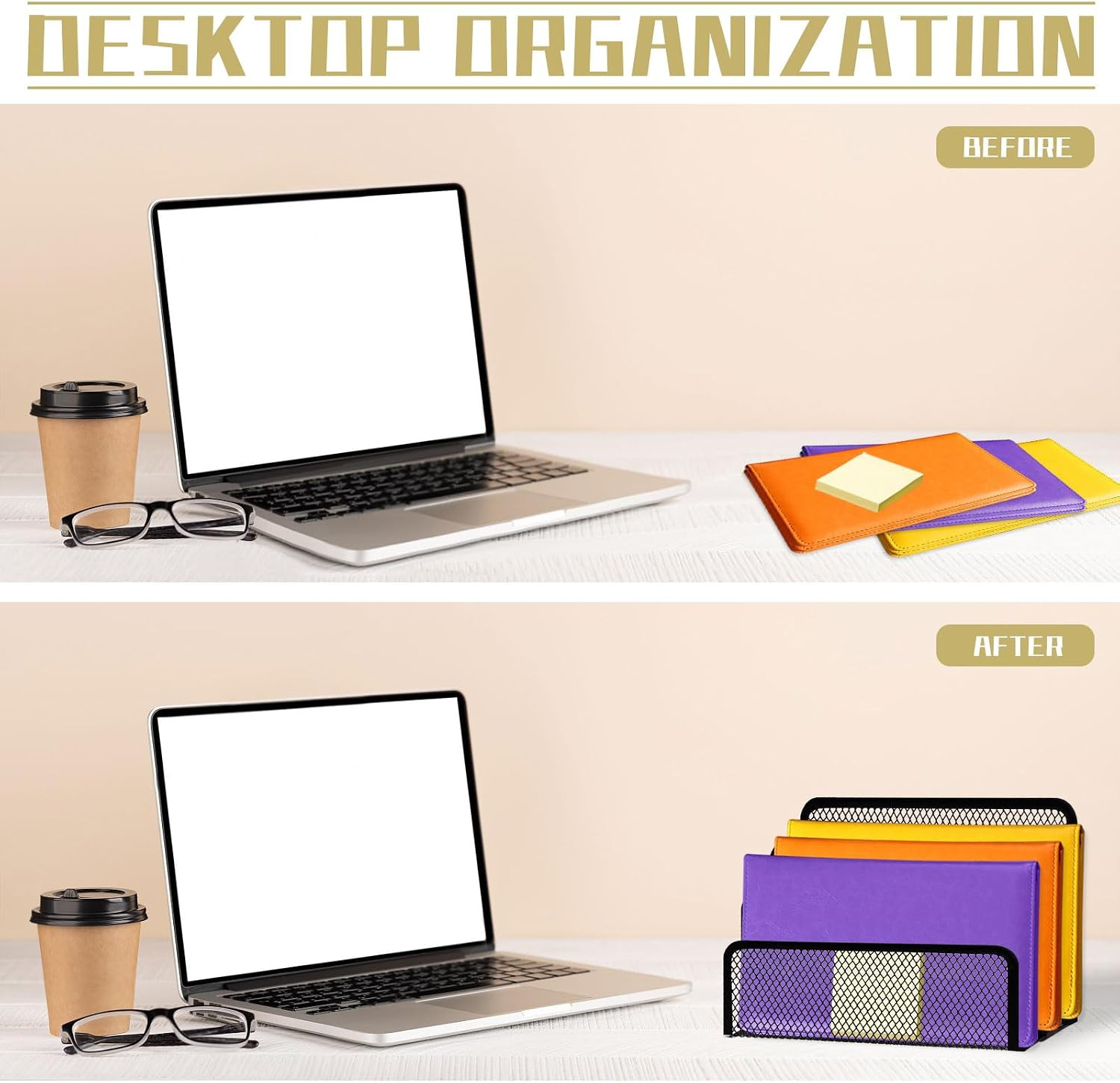 Office Vertical Desk File Organizer, Mesh Metal Mail Organizer Countertop with 3