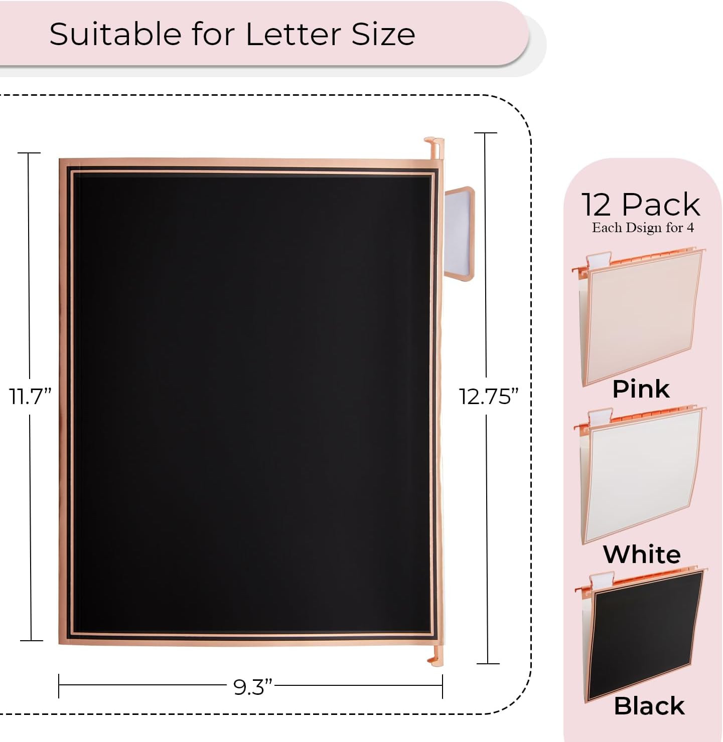 1 Pack Rose Gold Desktop Hanging File Organizer | 12 Pack Rose Gold Pocket Hangi