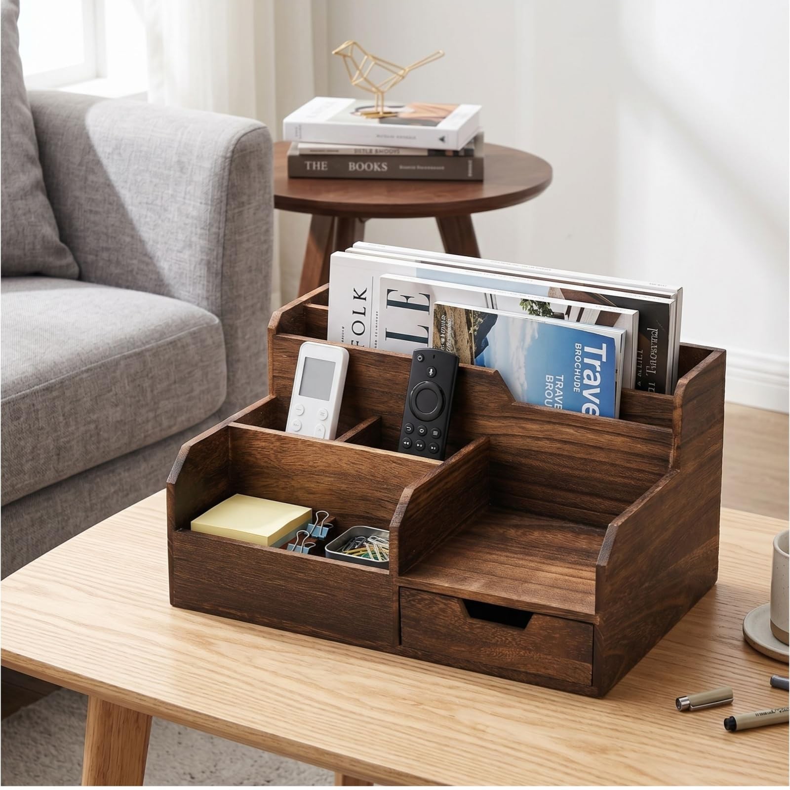 Pumtus Brown Wooden Desk Organizer, Mail Organizer with 7 Compartments