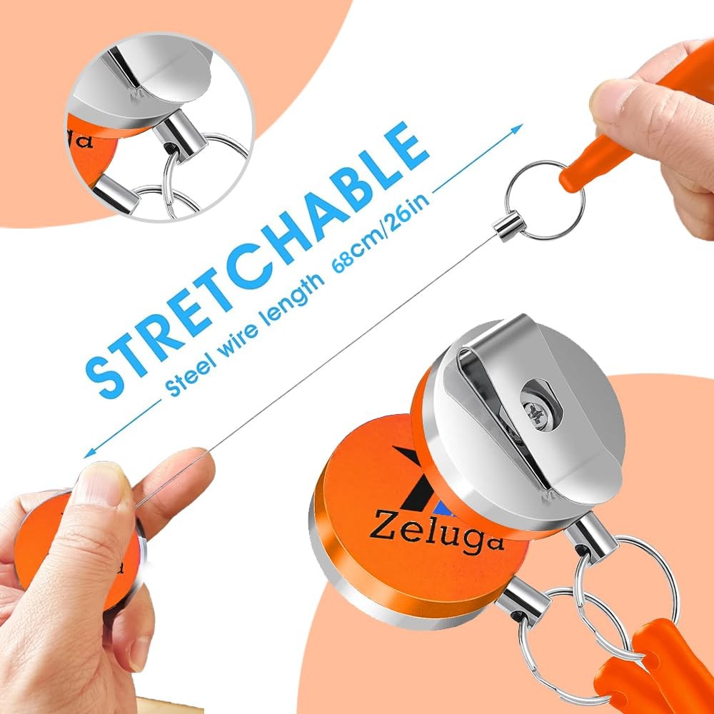 25-514 6Pcs Retractable Pull Pen Pencil Holder with 26” Steel Pull Wire, Elasti