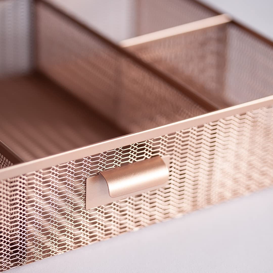BLU MONACO Large Rose Gold Desk Organizer | 12-Compartment Metal