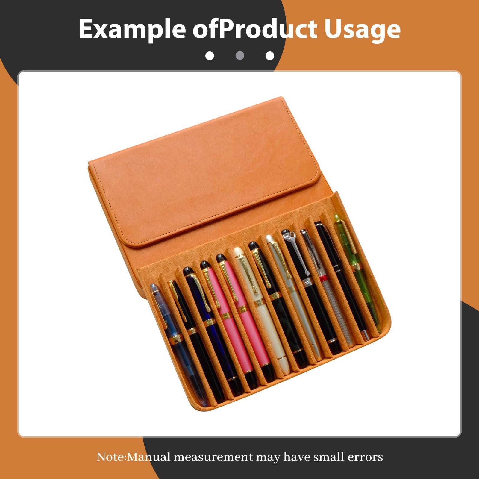 MIVLXLX Leather 12 Fountain Pen/Pencil Tray Case Organizer, 12 Slots, brown