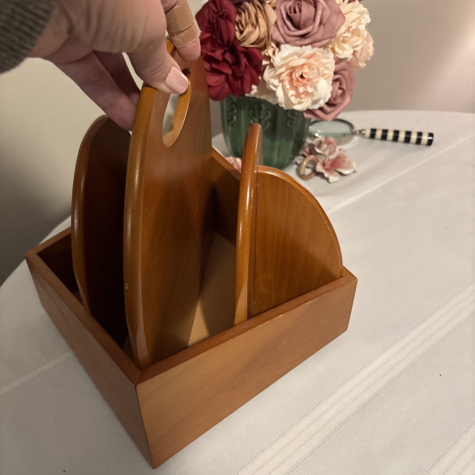 Modern Style Rotating Wood Desk Caddy Organizer Angular Geometric 9x9x12″