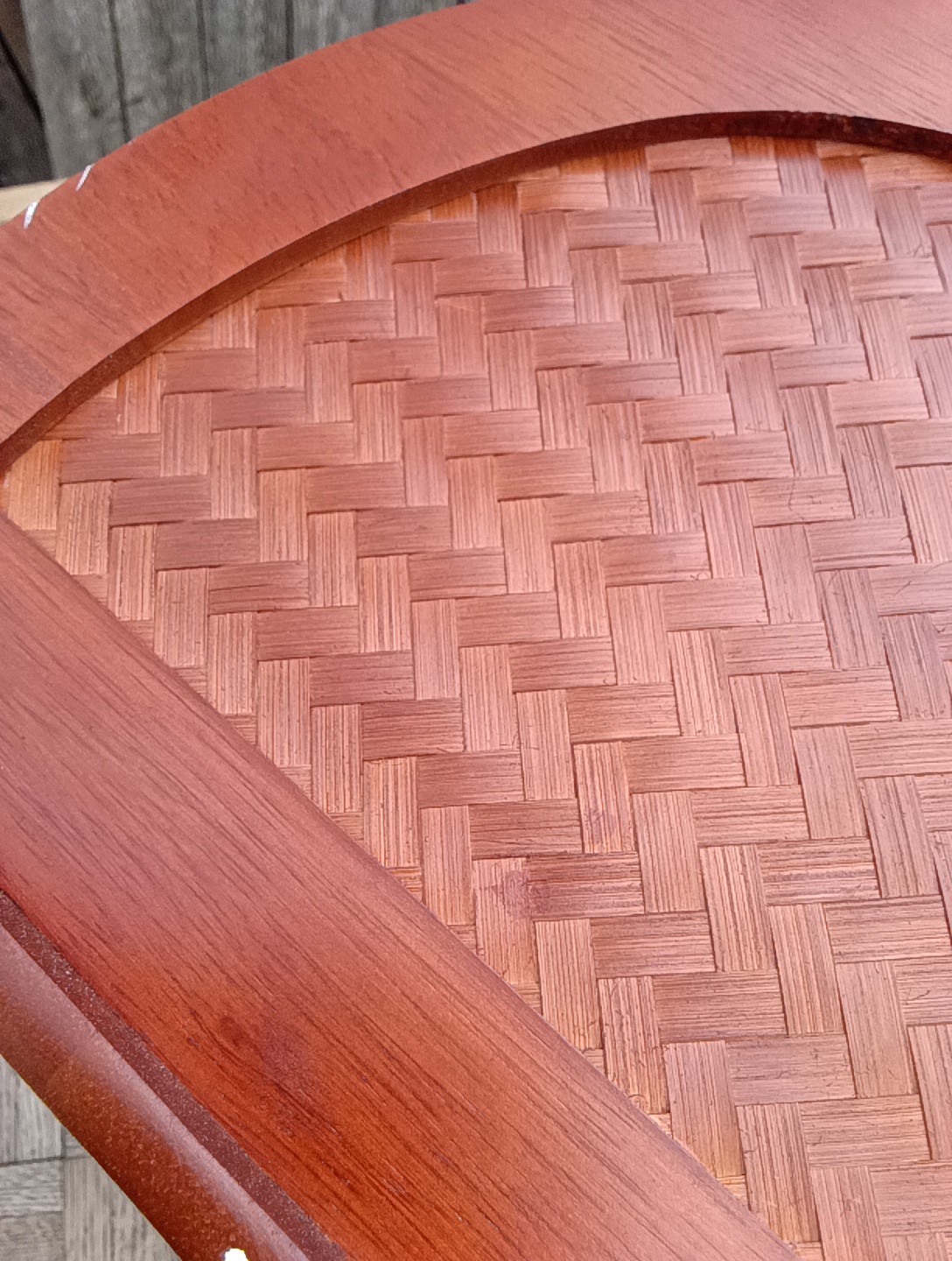 Vintage REAL Wood Leatherette Rattan Desktop Document & Mail Organizer RARE VNC
