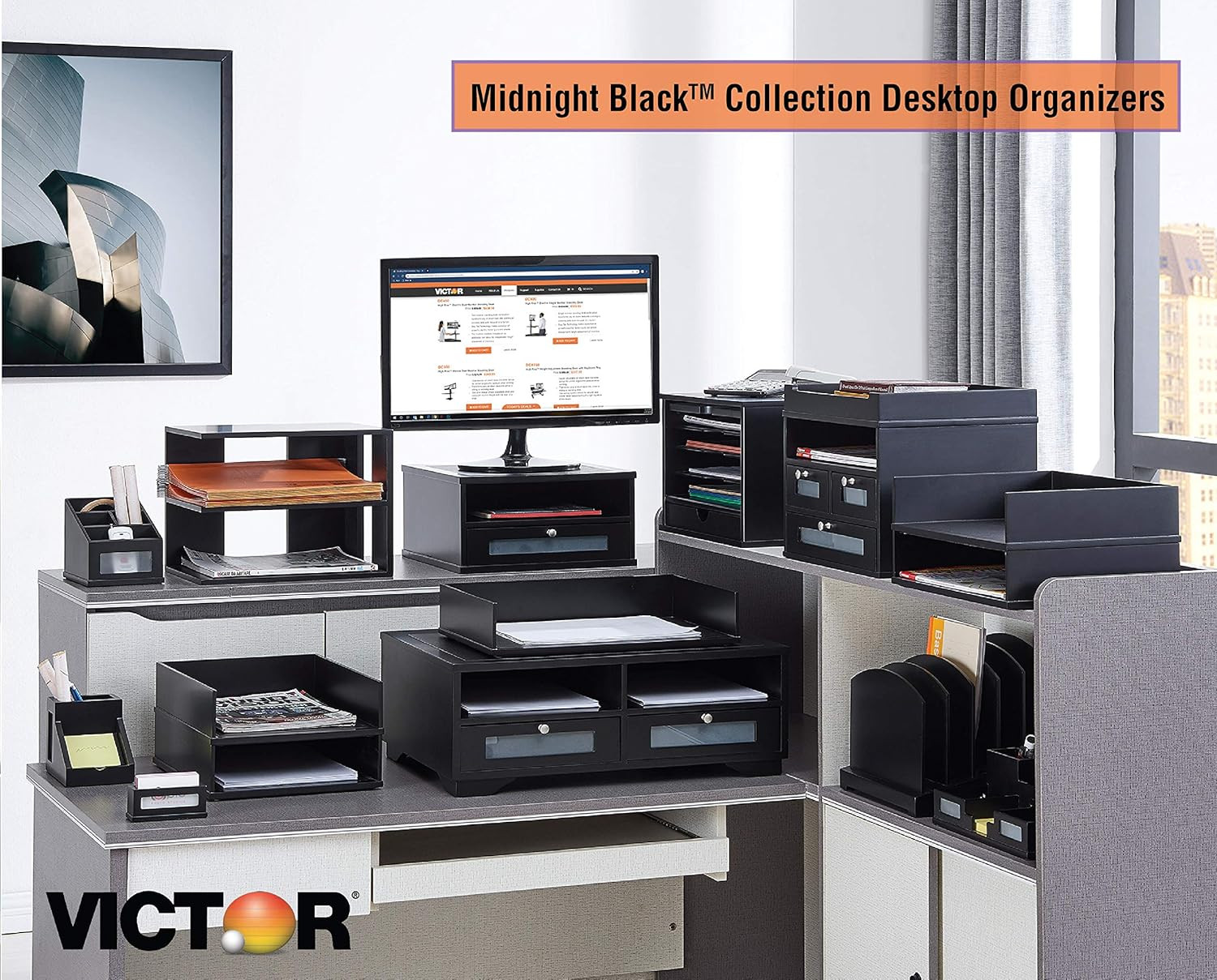 Wood Midnight Black Collection, Tidy Tower Desktop Organizer, Black, (5500-5)