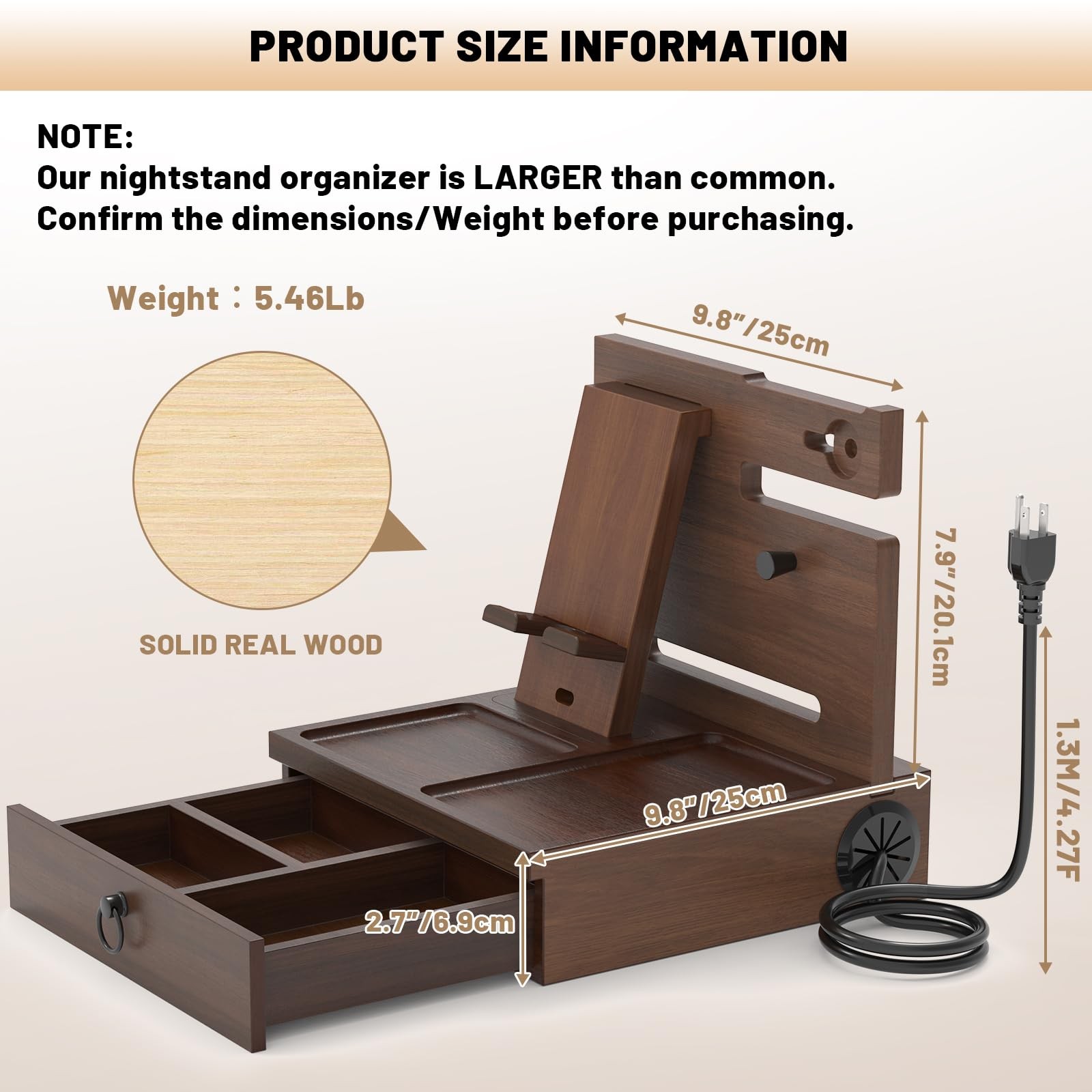 Wood Phone Docking Station with USB With charging station, Elegant Walnut