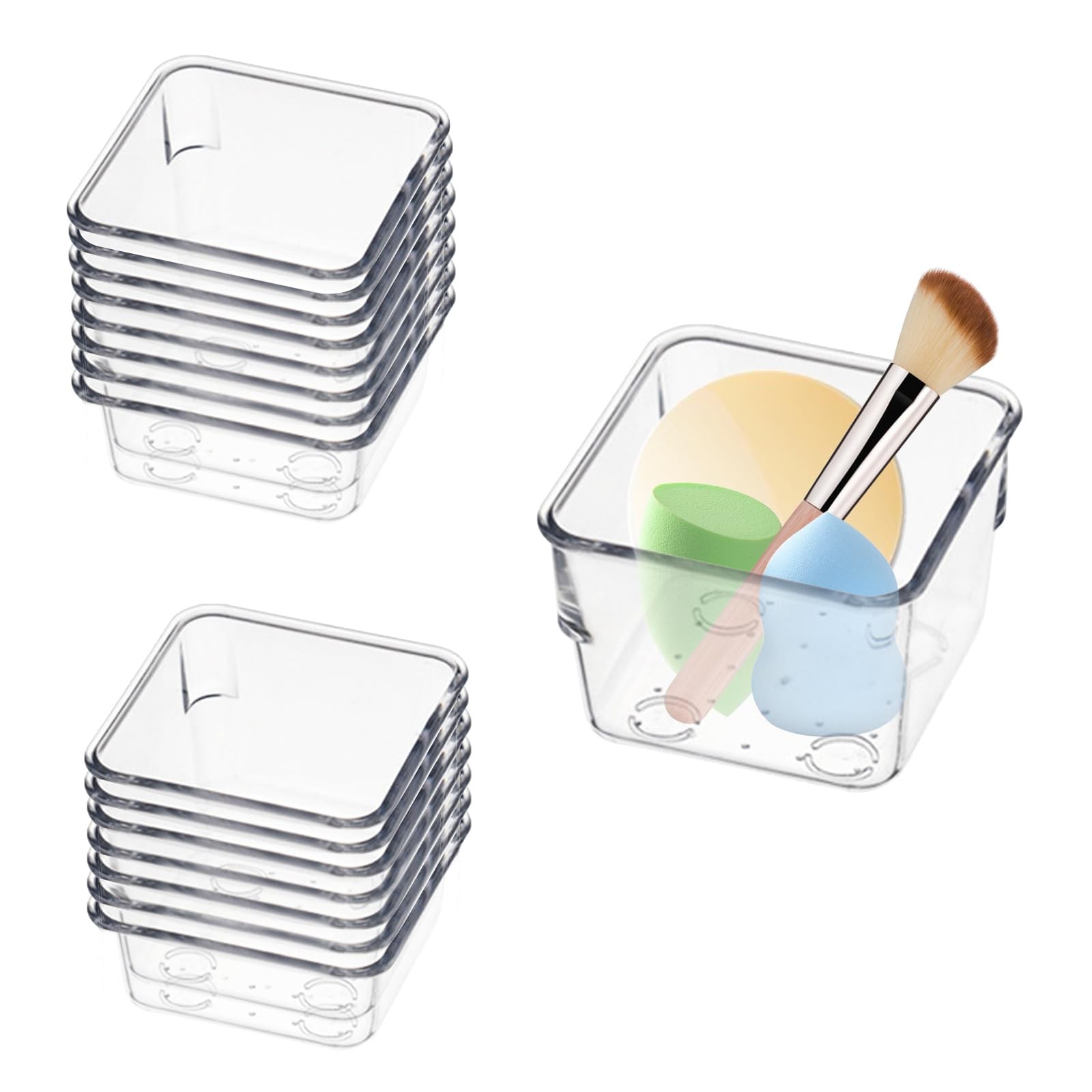 16 PCS Stackable Clear Drawer Organizer 3x3x2 Inch Square Trays Storage