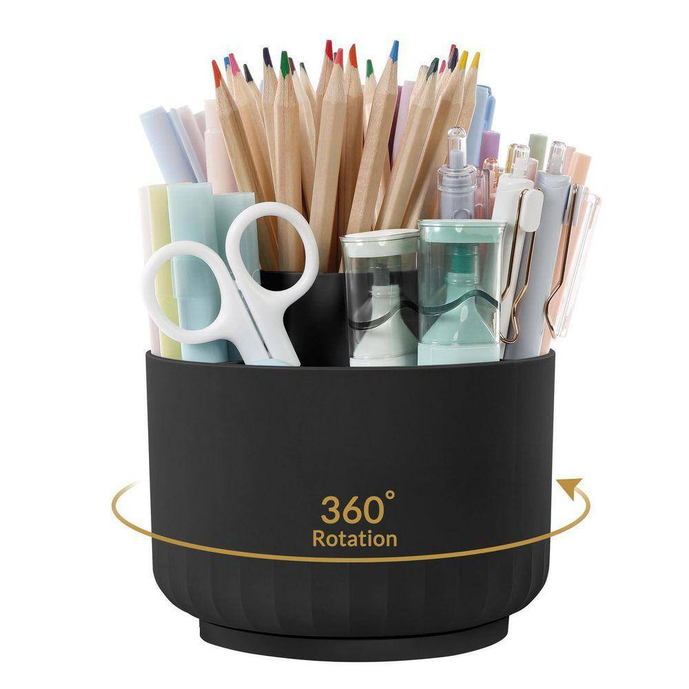 5-Slot Rotating Desk Organizer, Durable Plastic Pen Holder W 360° Rotation, Spac