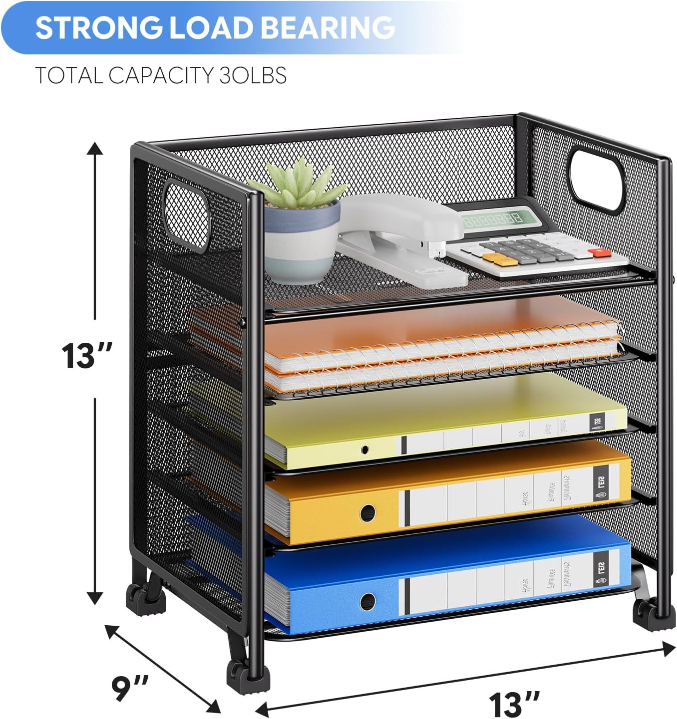 Simple Trending 5-Tier Letter Tray Organizer, Metal Mesh File Holder, Black | 5-