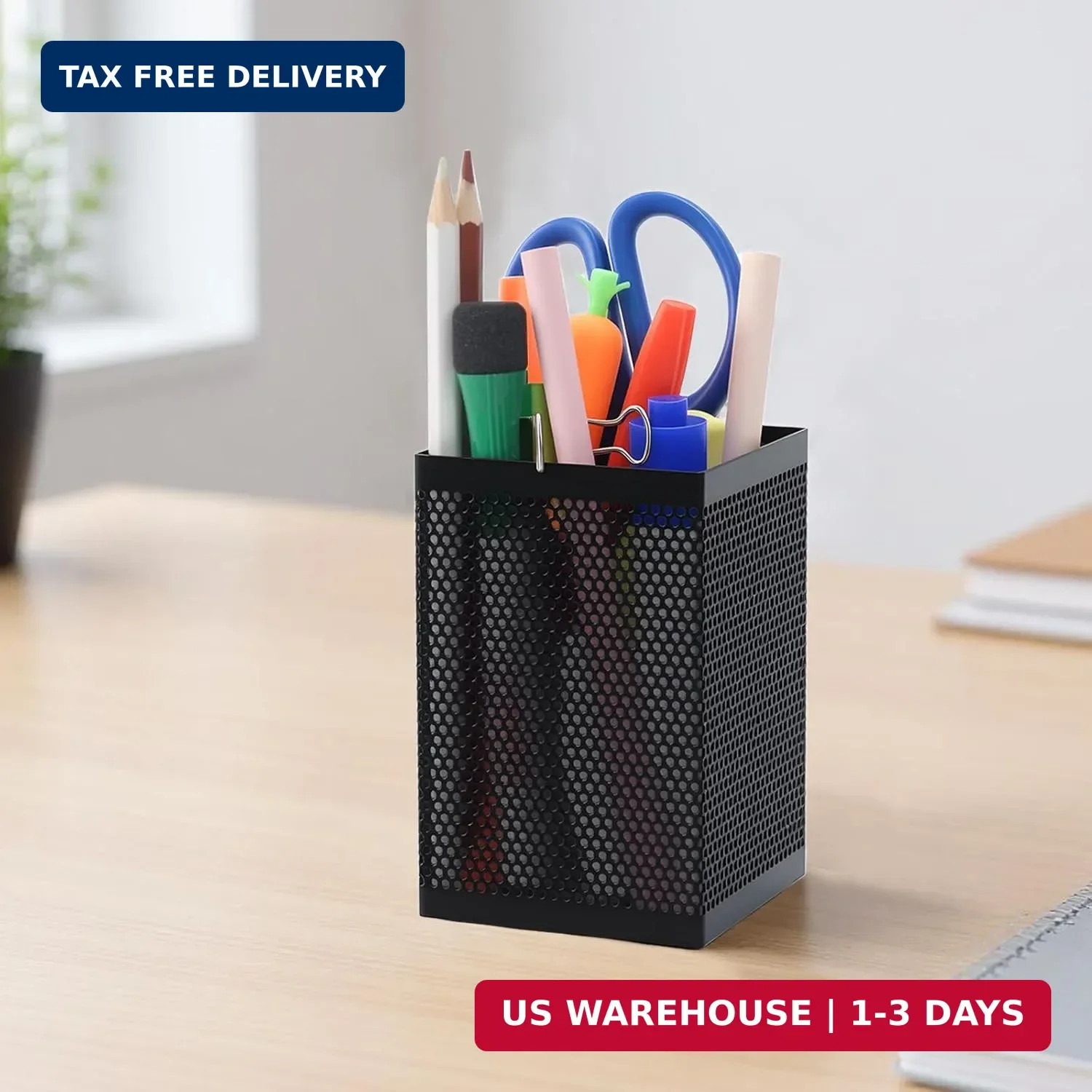 Comix Mesh Pen Holder Desk, Wire Pencil Holder with Foam Pad and Non-Slip Bottom