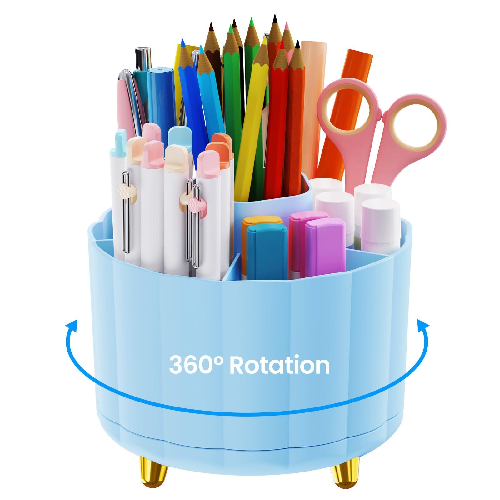 360 Degree Rotating Pen Holder for Desk, 6 Slots Desktop Organizer Caddy for Pen