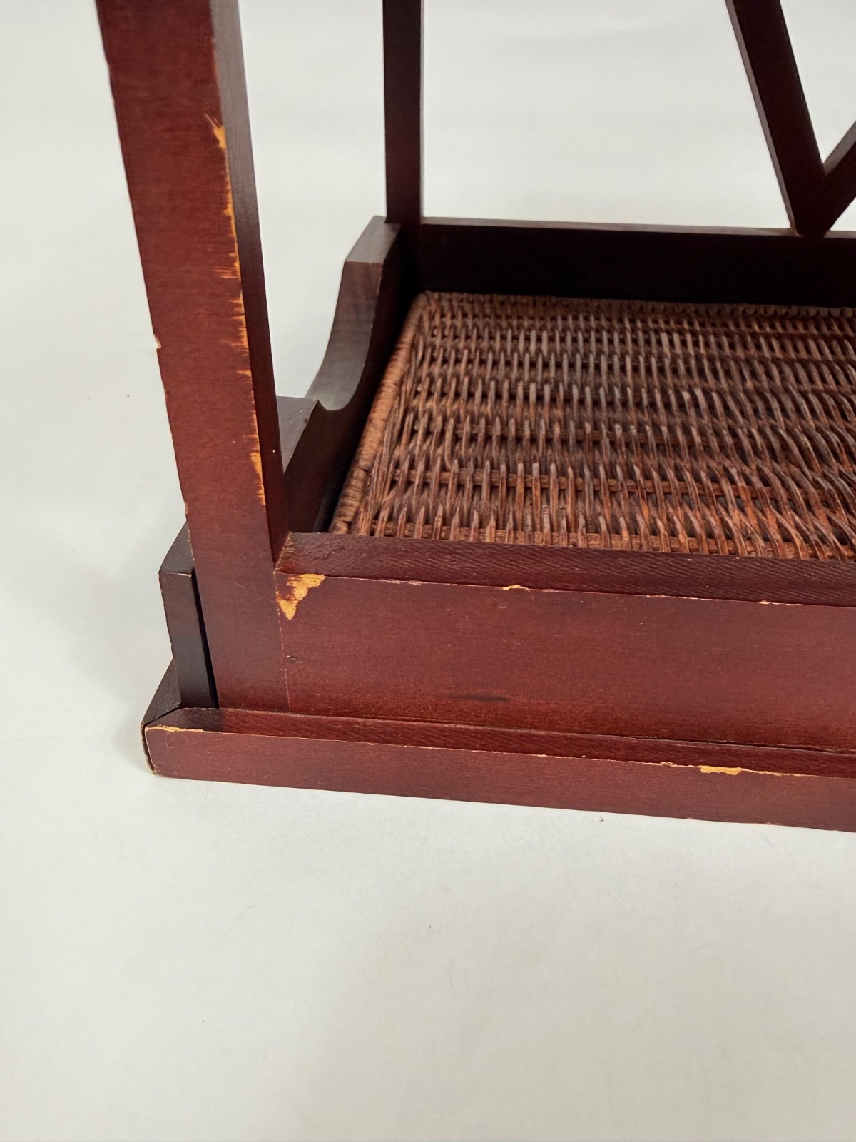 VTG Two Tier Woven Rattan Desk Letter Tray Dark Wood Desk File Organizer READ