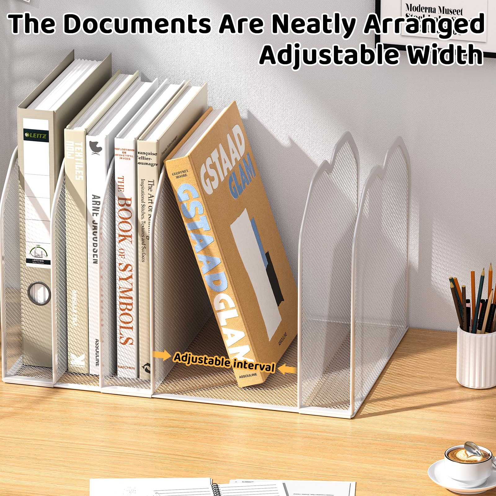 Vertical File Folder Organizer Desk Metal Desktop Rack Letter A4 7 Section