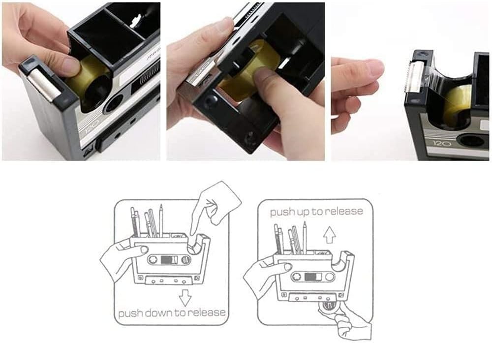 Blue Multifunctional Cassette Tape Dispenser & Pen Holder for Creative Spaces
