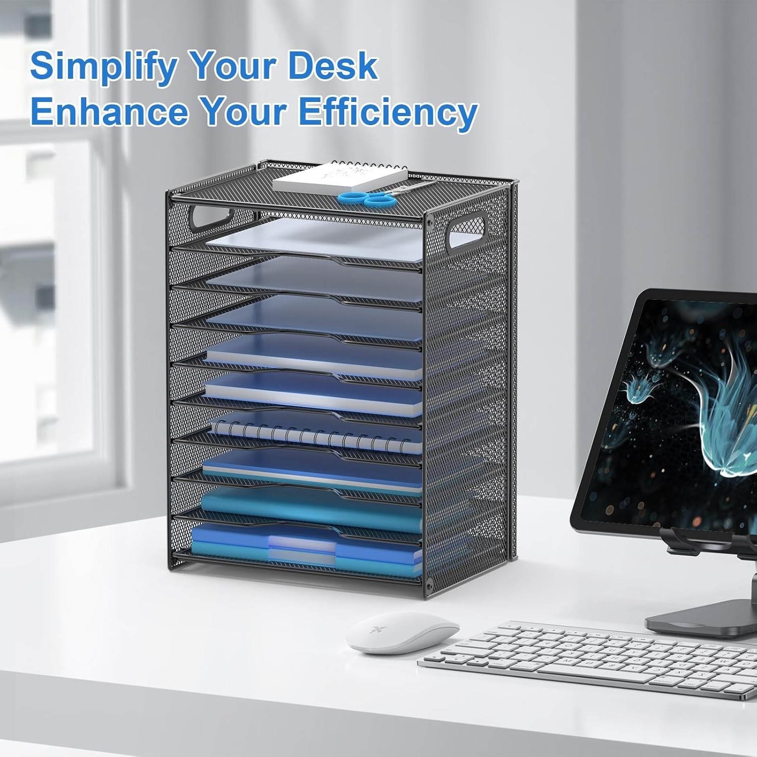 10 Tier Paper Organizer – Letter Tray Mesh Desk File Organizer with Handles f…