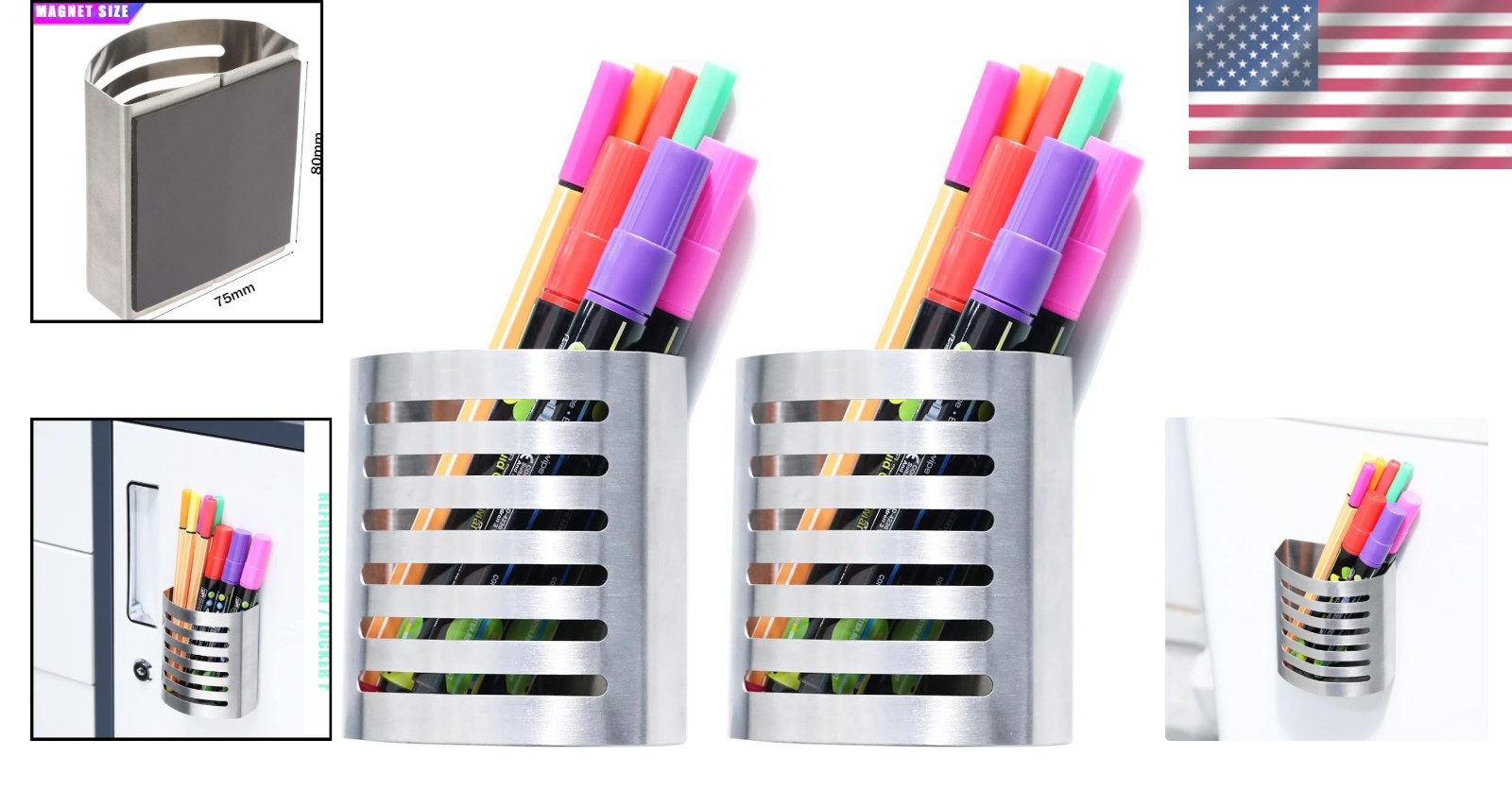 2 Pack Metal Writing Utensil Organizer Stylish Silver Magnetic Storage Solution