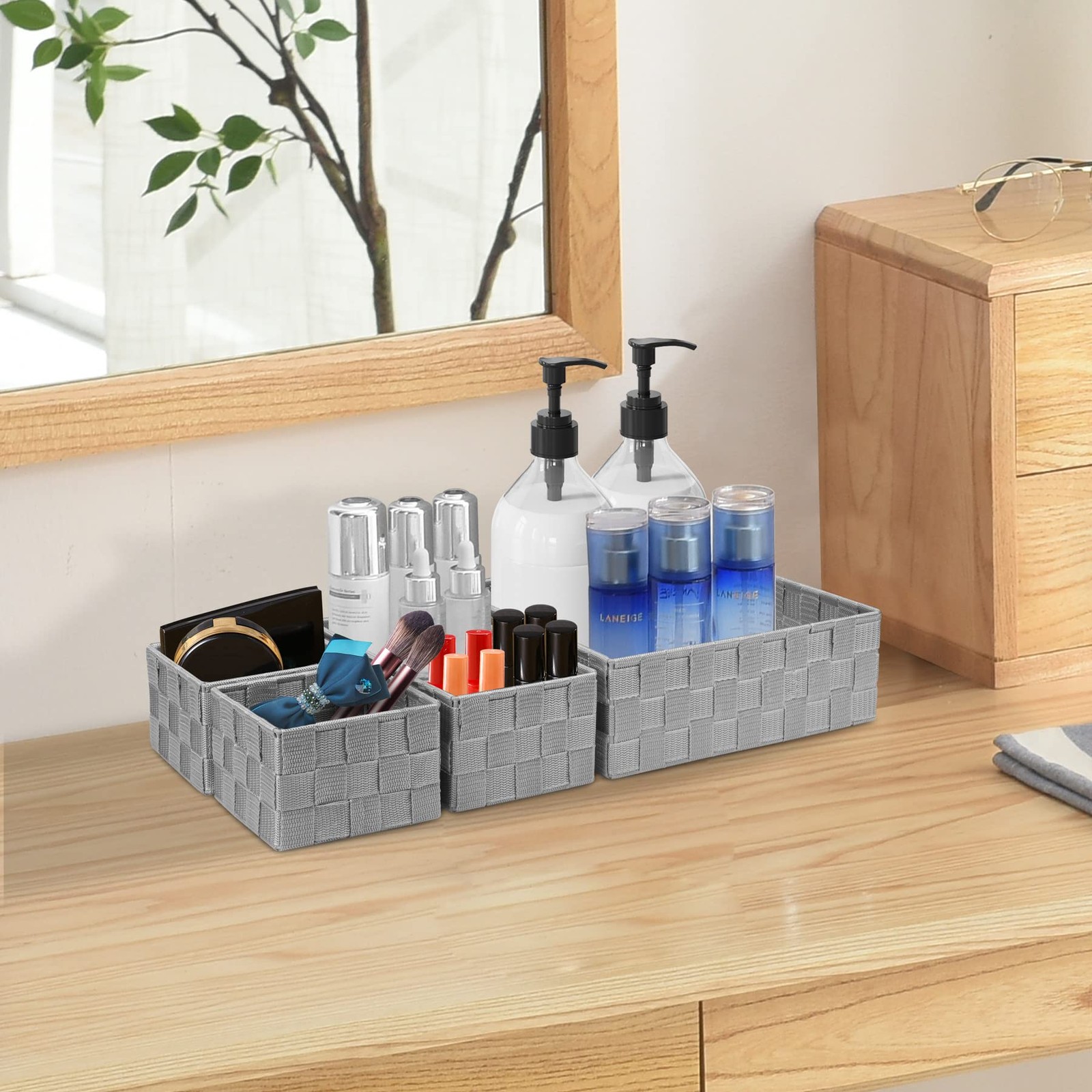 Drawer Organizer Bins,Woven Strap Storage Box Cube Basket Containers Divider …