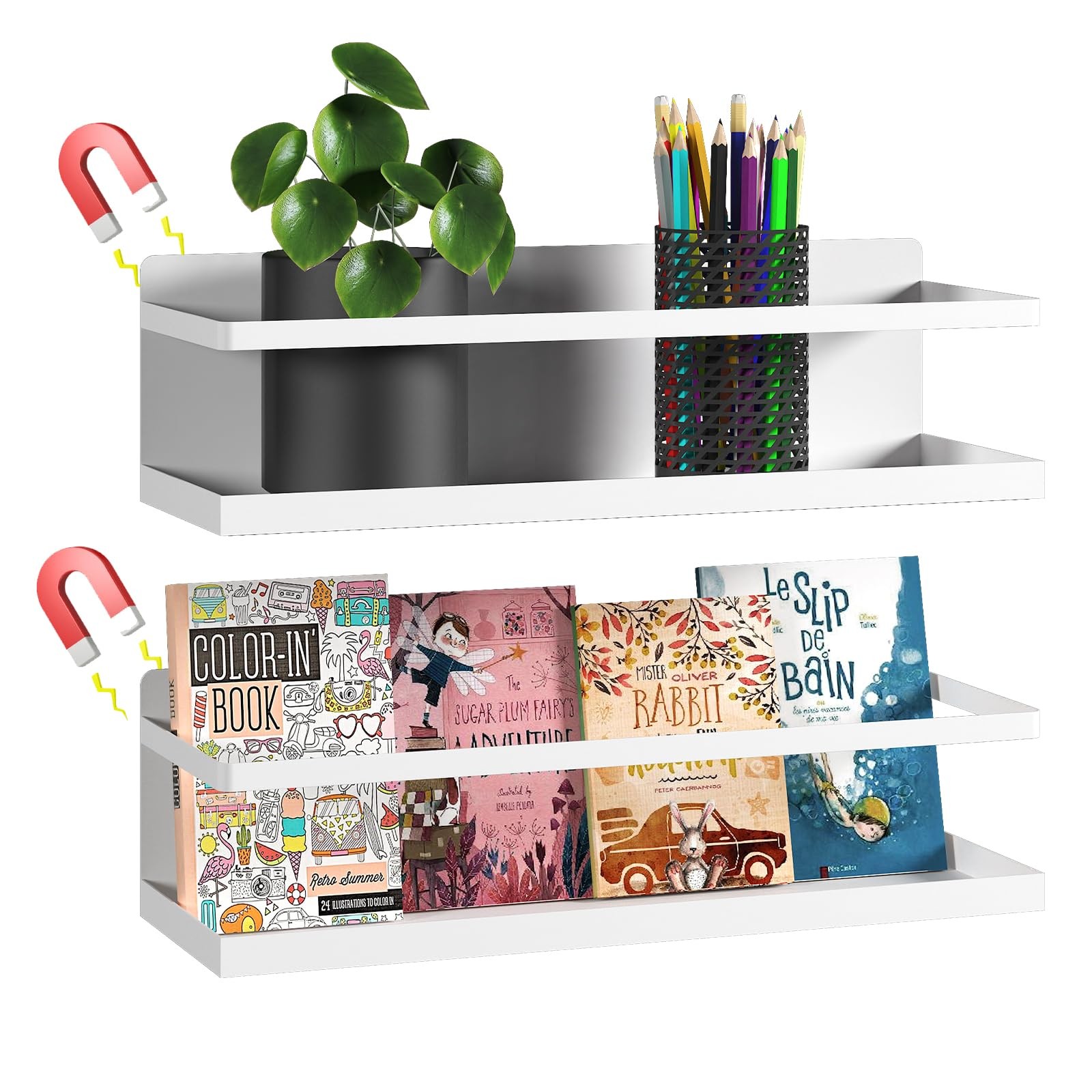 2 Pcs Metal Magnetic Book Shelf for Whiteboard, Metal Magnetic Bookshelf, Boo…