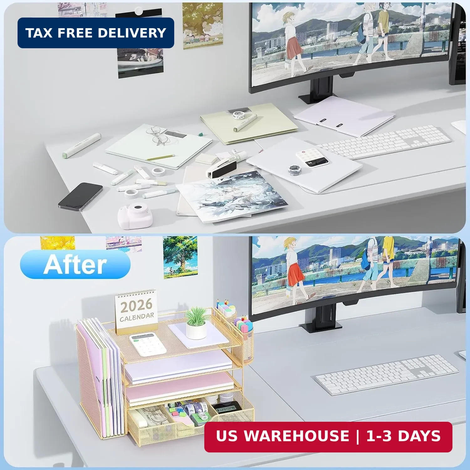 gianotter Desk Organizers and Accessories with File Holder, 4-Tier Desk Accessor