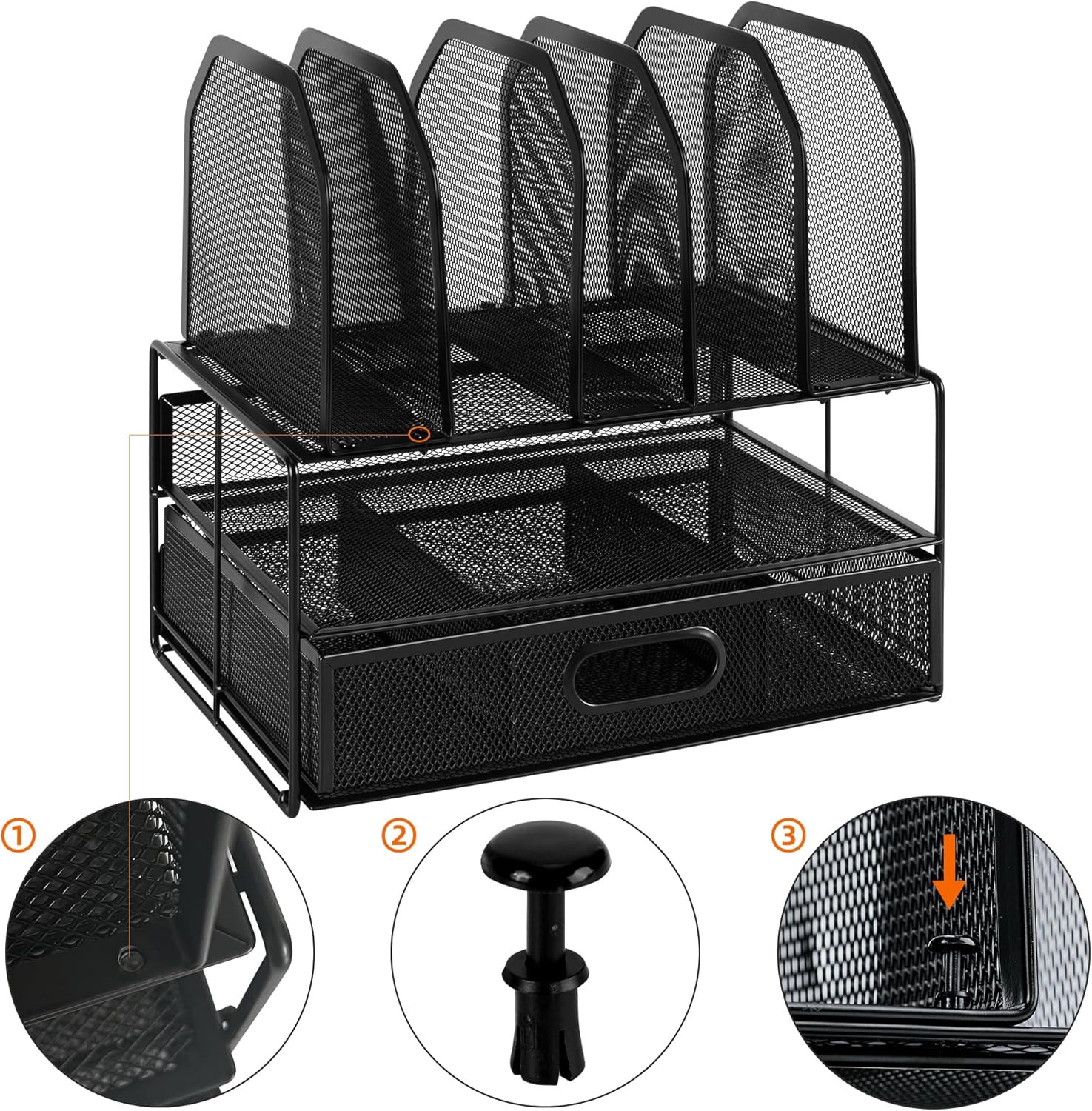 Mesh Desk Organizer with Sliding Drawer, Double Tray