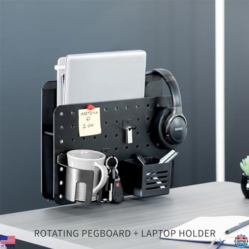 VIVO Steel Clamp-on Rotating Pegboard with Laptop Holder, 14 x 11 inch Magnetic