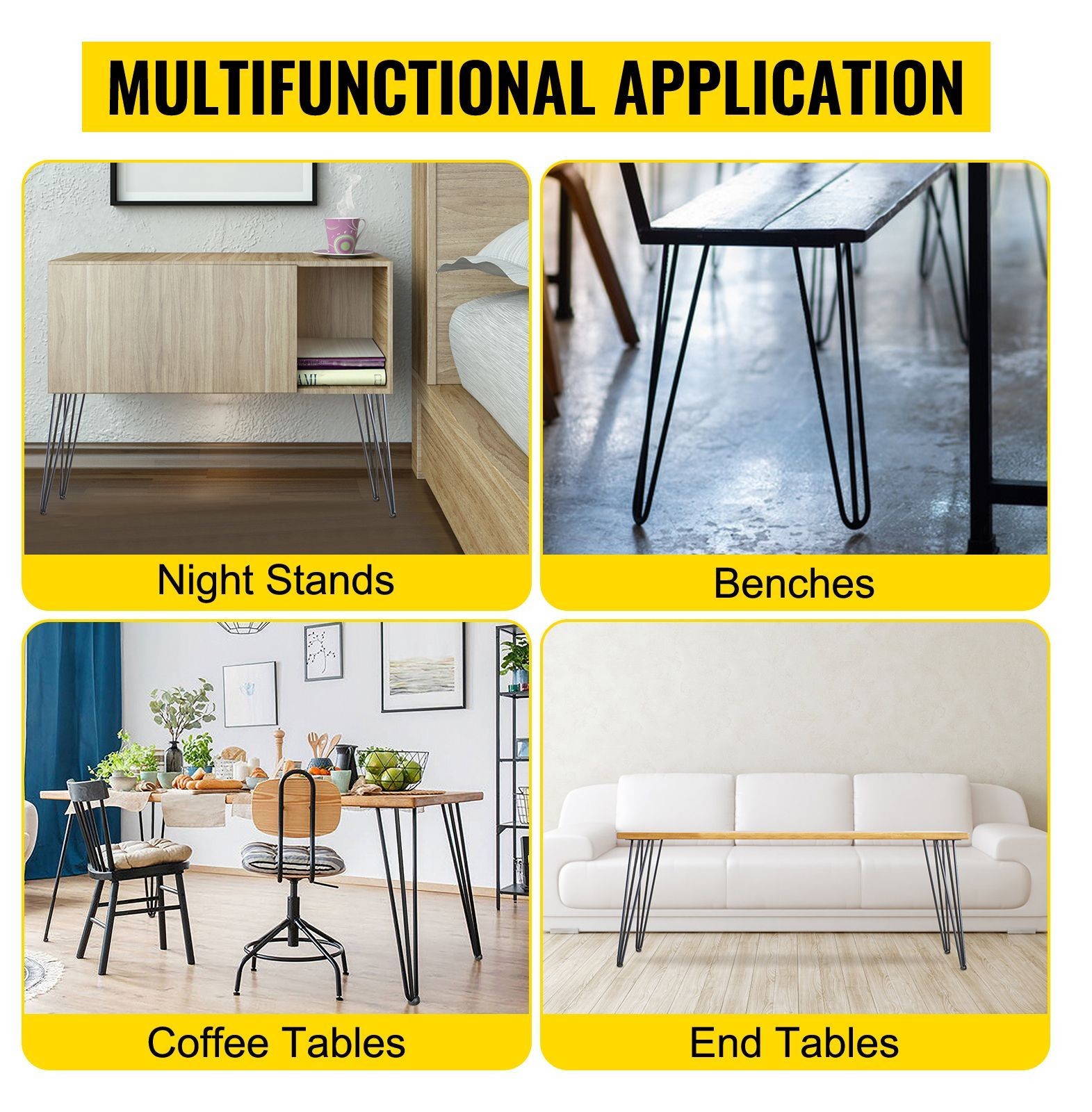 Hairpin Table Legs 40″ Black Set of 4 Desk Legs 880lbs Load Capacity (Each
