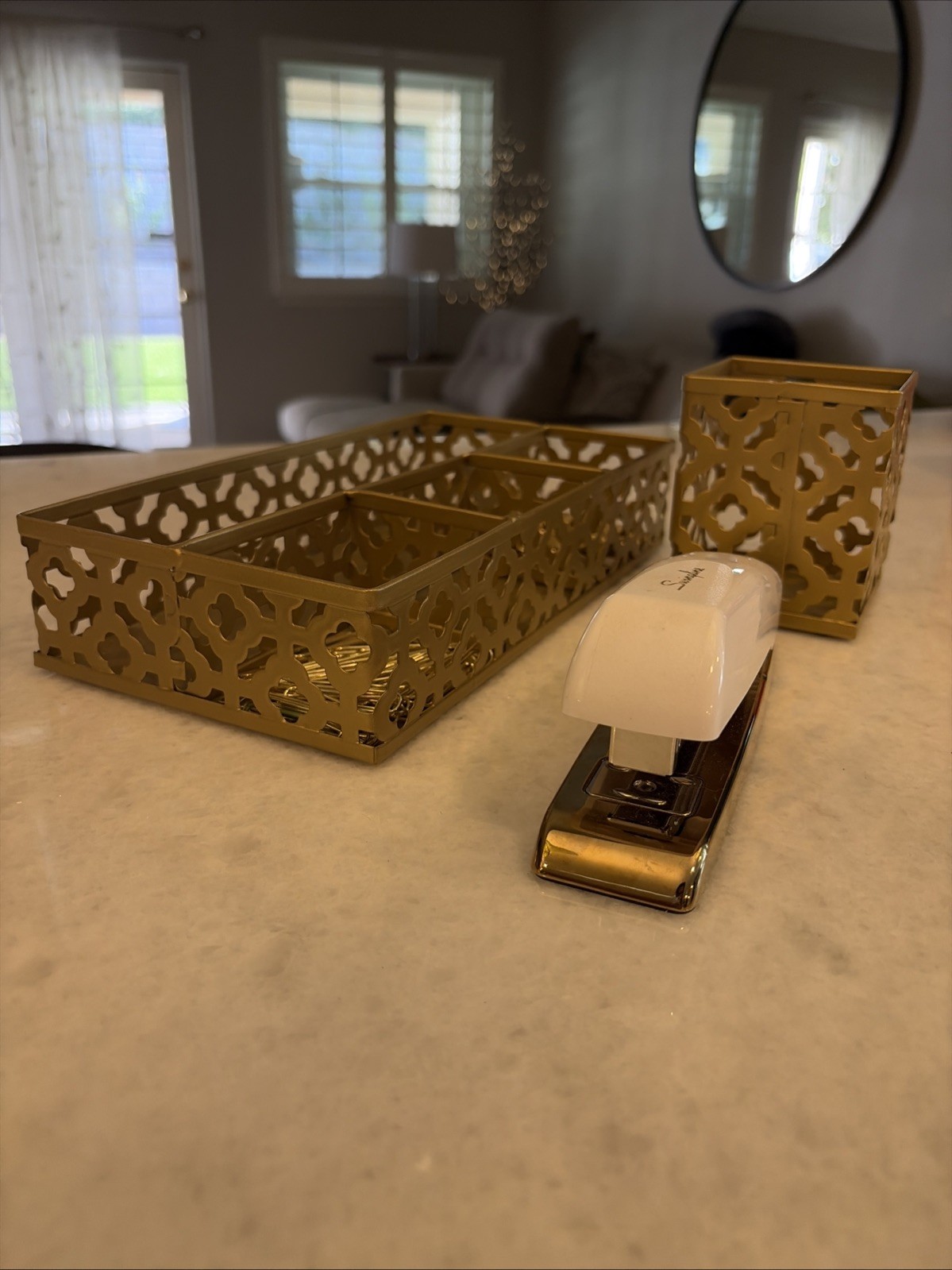 Gold Desk Organizers Paperclips Binder Clips & Swingline White Gold Stapler Set