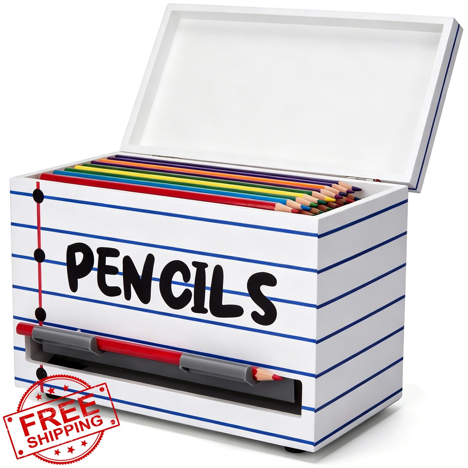 Yalikop 1 Pc Wooden Pencil Dispenser Stripe Blue White