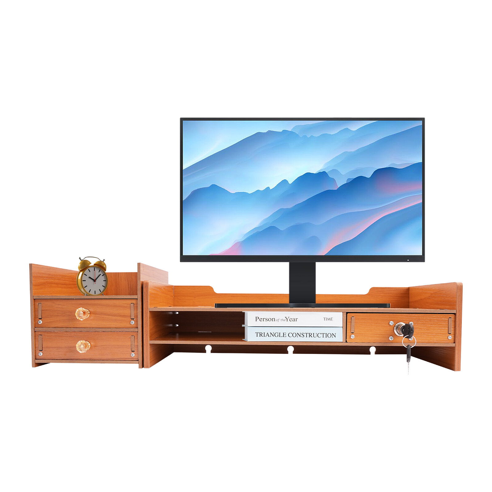 Wooden Desk Organizer with Drawers Office Supplies Computer Desktop Tabletop