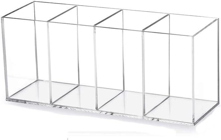 Acrylic Pen Holder 4 Compartments Clear Pencil Holder Organizer Makeup Brush