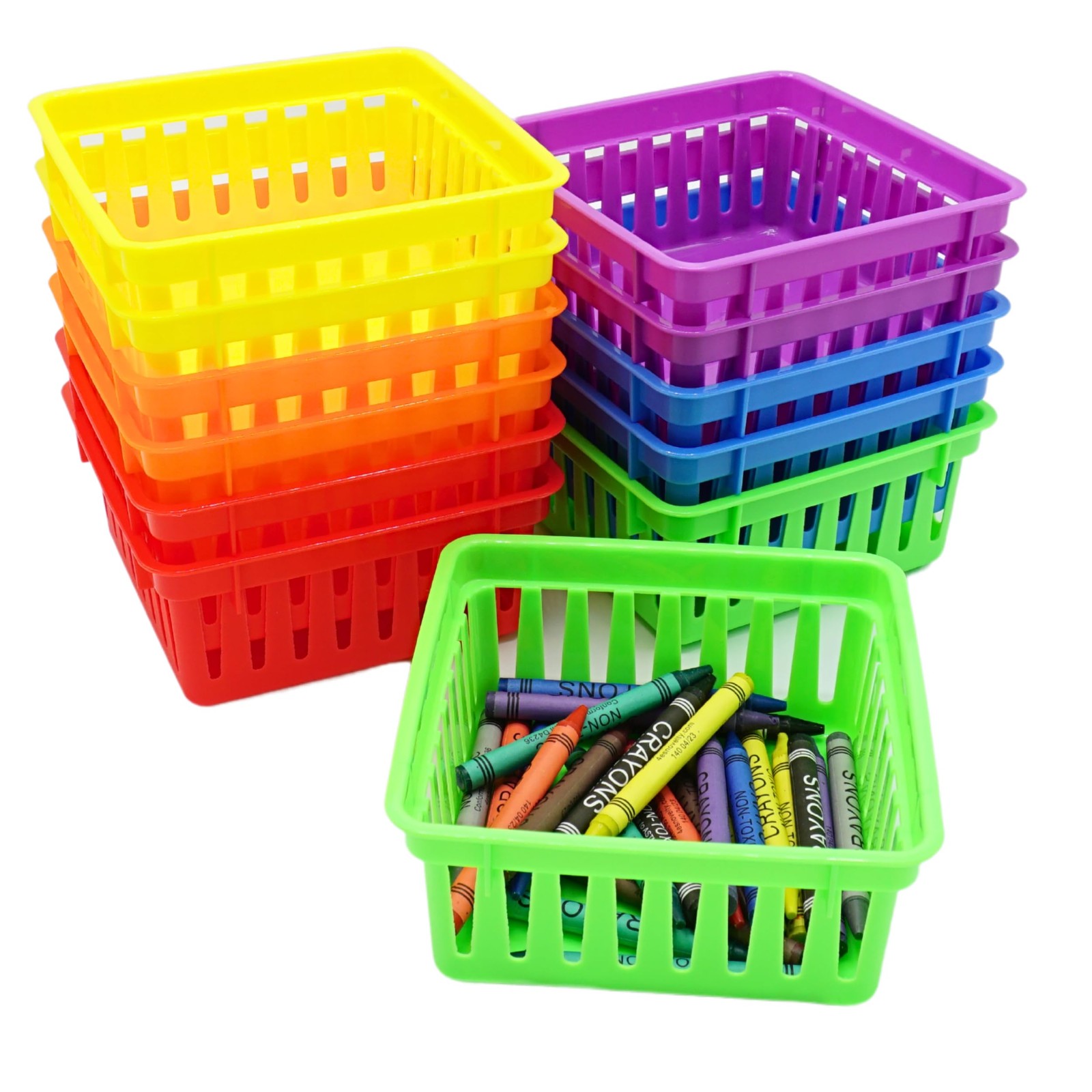 12 Pack Small Classroom Storage Baskets, Square 4.5″ Sturdy Plastic Colorful …