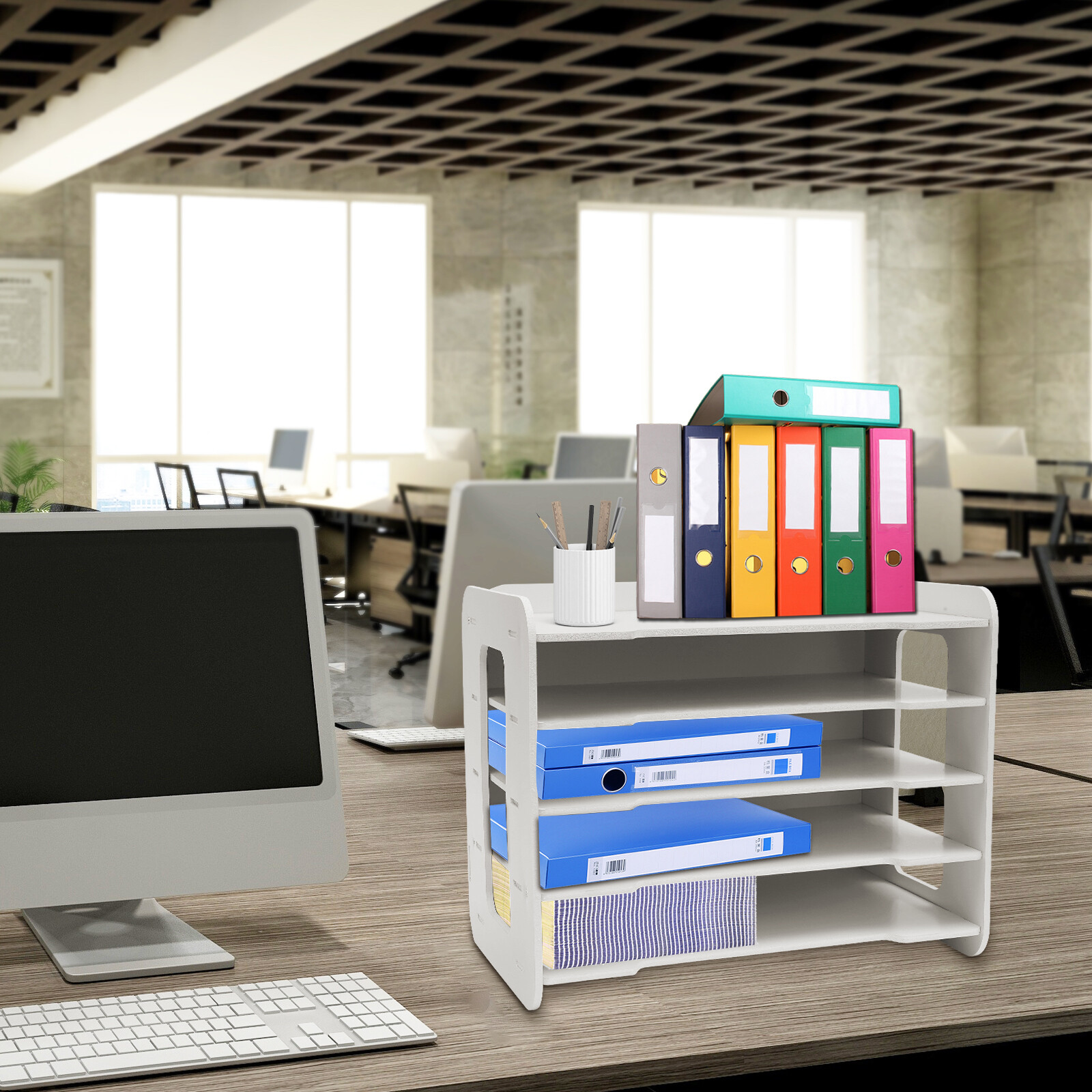 Desk Paper Organizer with 5 Tier Storage Shelf Desktop File Holder Document Rack
