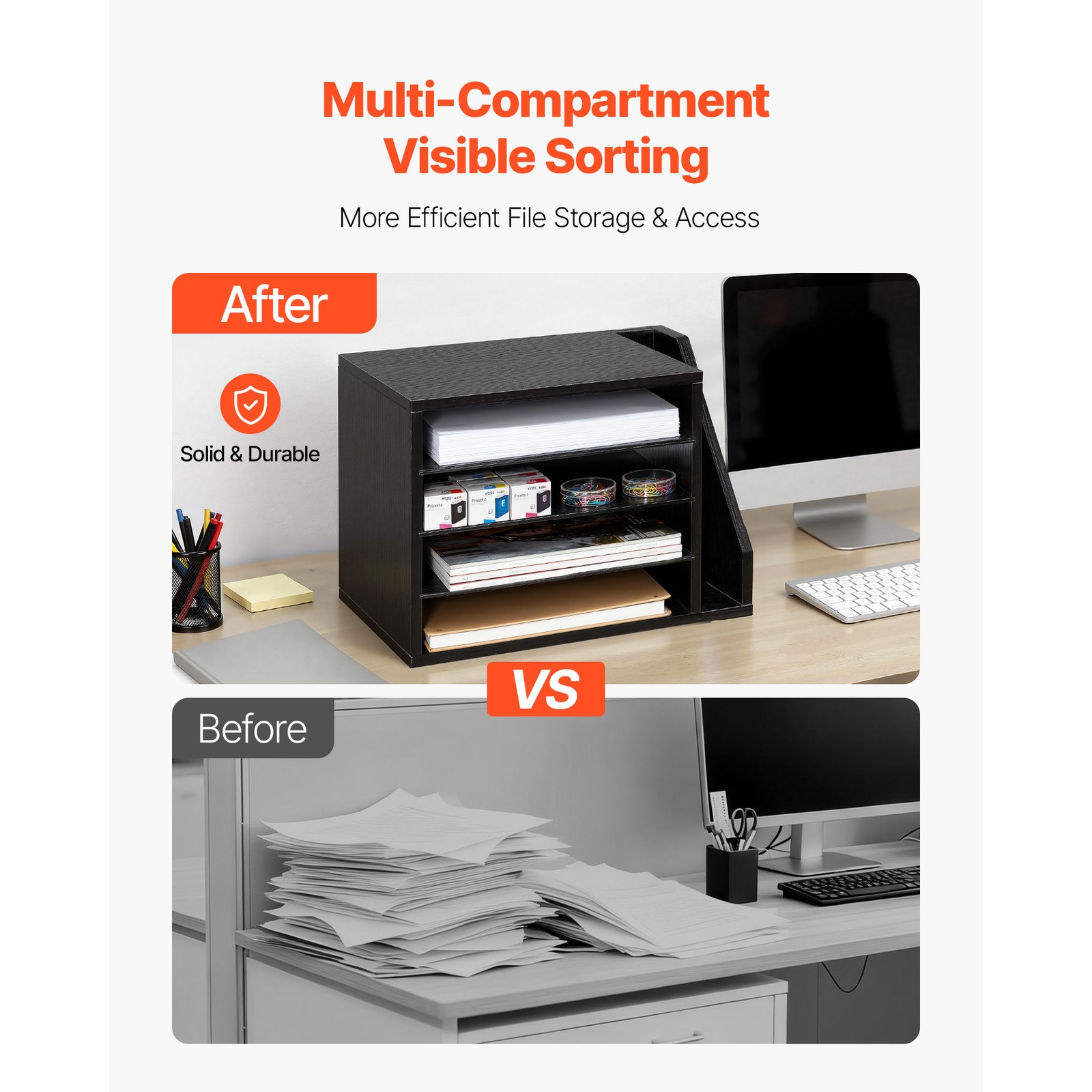 Uimoso 4-Compartment Office Mail Organizer with Adjustable Shelves, Black