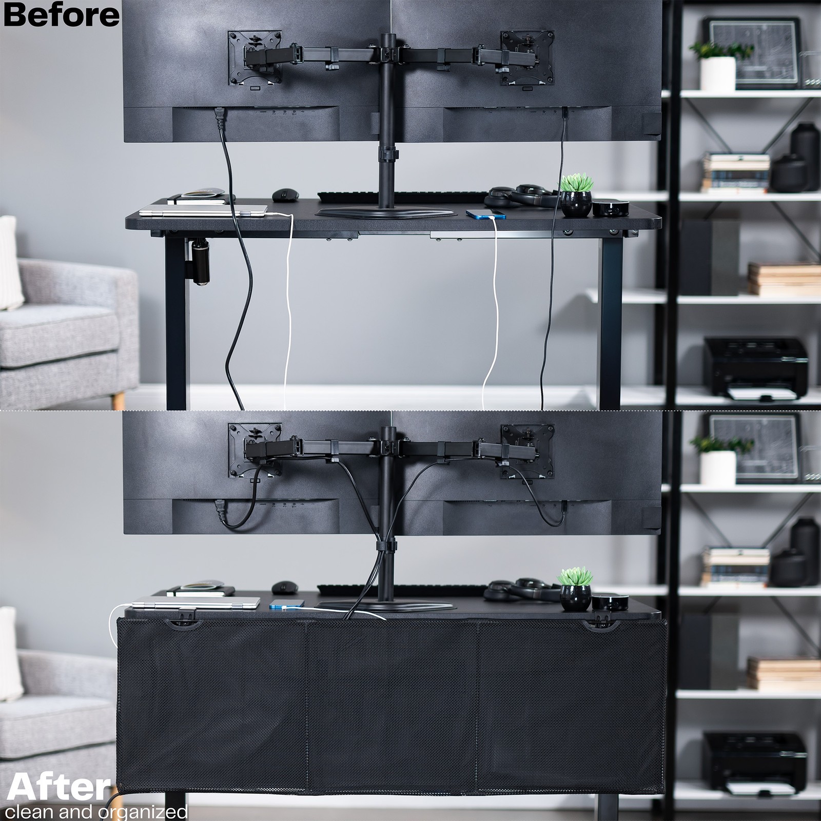 VIVO Black Clamp-on 48″ Privacy & Cable Management Sleeve Panel Kit for Desk