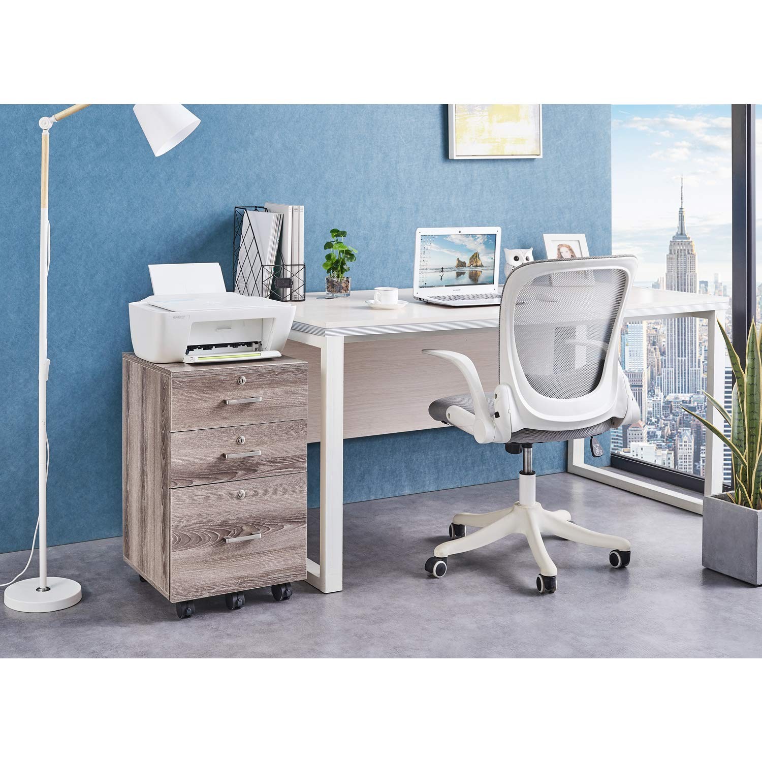 Bonnlo 26″H 3 Drawer File Cabinet With 15.7”W x 15.7”D x 26” H, Grey Oak