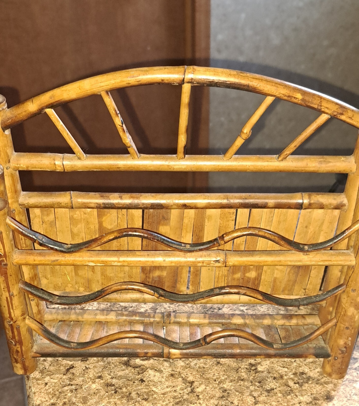 Vintage Bamboo Rattan Mail Holder Table Organizer Freestanding Or Hanging