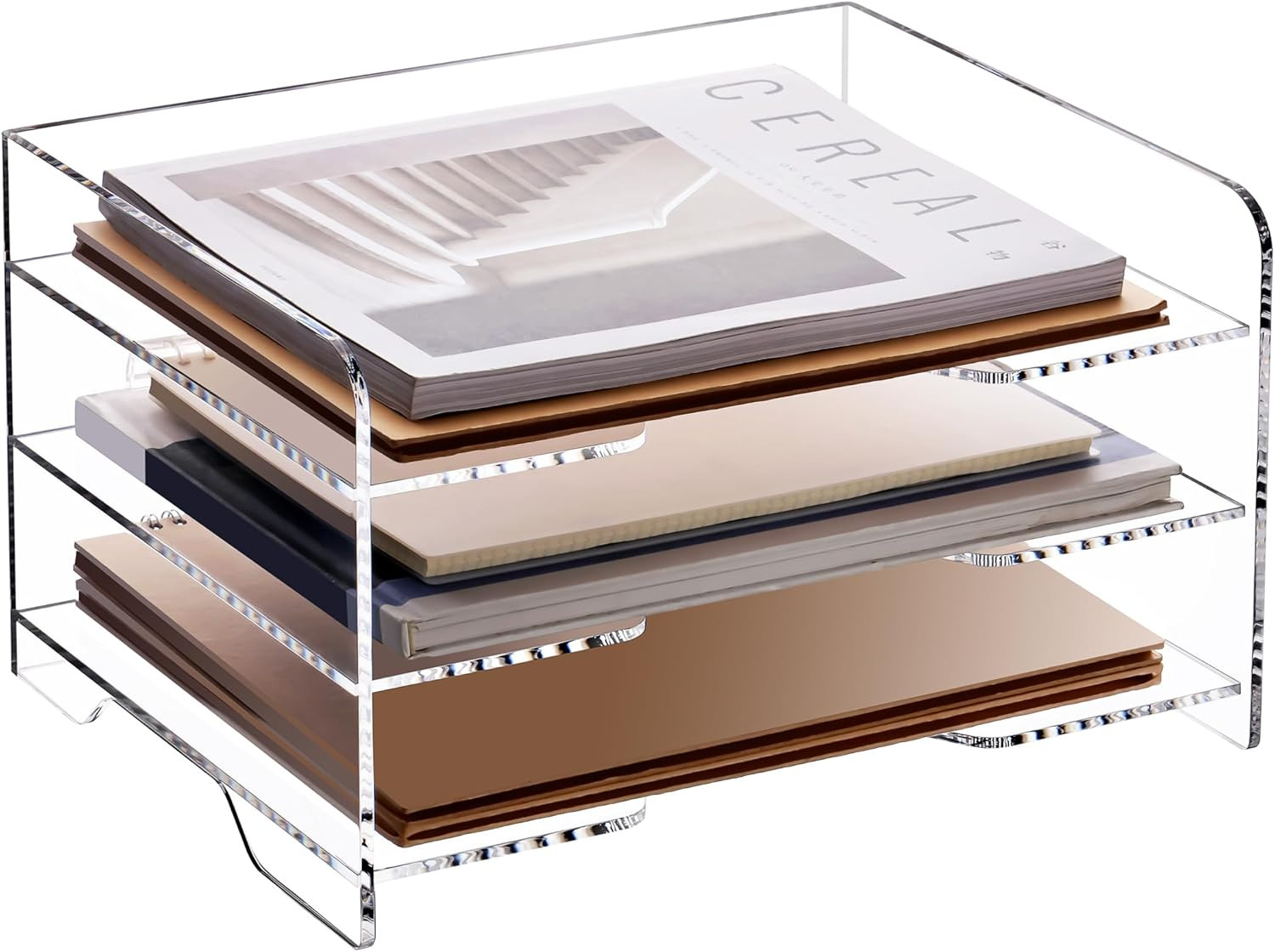 Clear 3-Tier Acrylic Letter Tray Organizer with Handle for Office Files