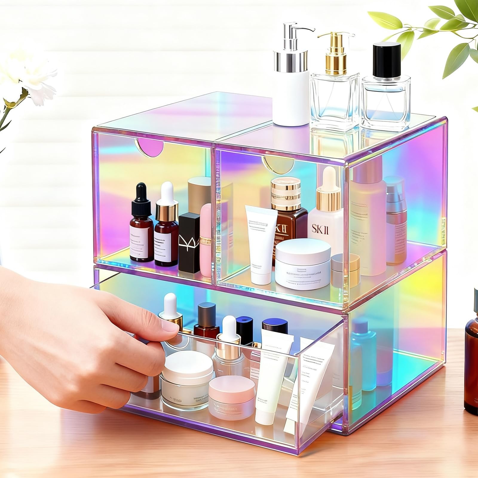 Desk Organizer with 3 Storage Drawers for Makeup Office Acrylic Desktop Drawe…
