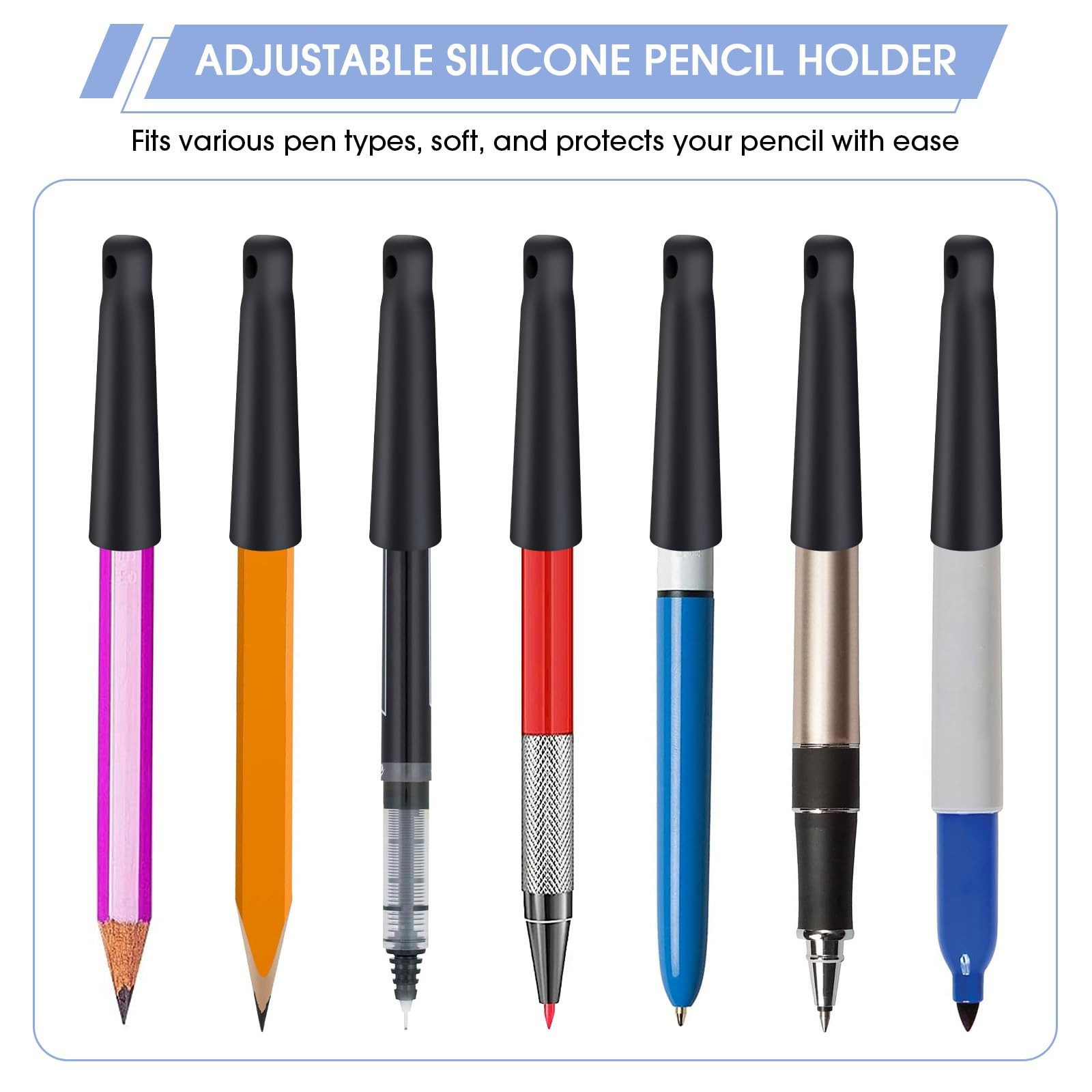 4 Pack Heavy Duty Silicone Retractable Pull Pen Pencil Holder with Steel Cord