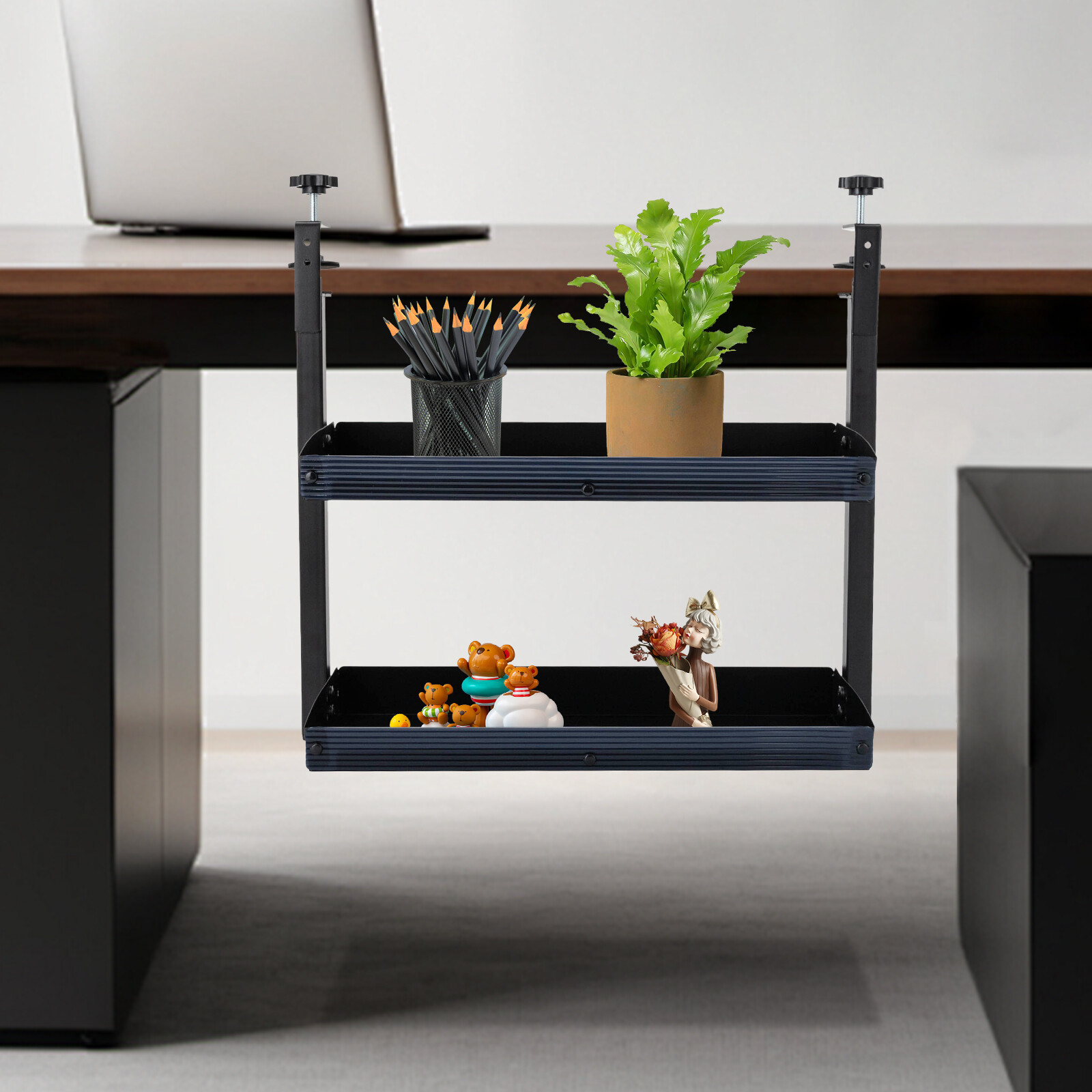 2 Tier Clip-on Desk Storage Home Office Shelf Carbon Steel Desktop Organize Tray