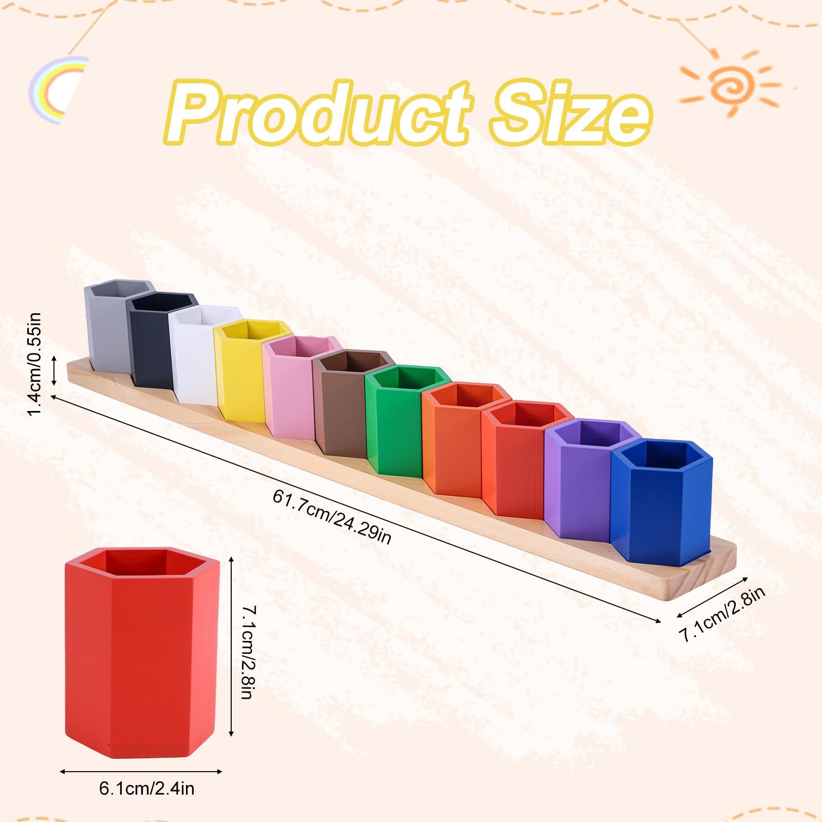 Wooden Colored Pencil Holder, Montessori Crayon Organizer Stand with 11 Movab