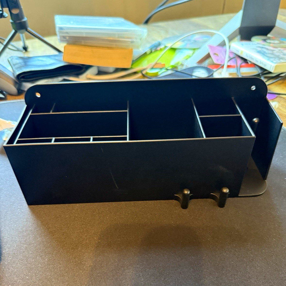 Pain Safari Black Metal Desktop Organizer Storage Box with Compartments