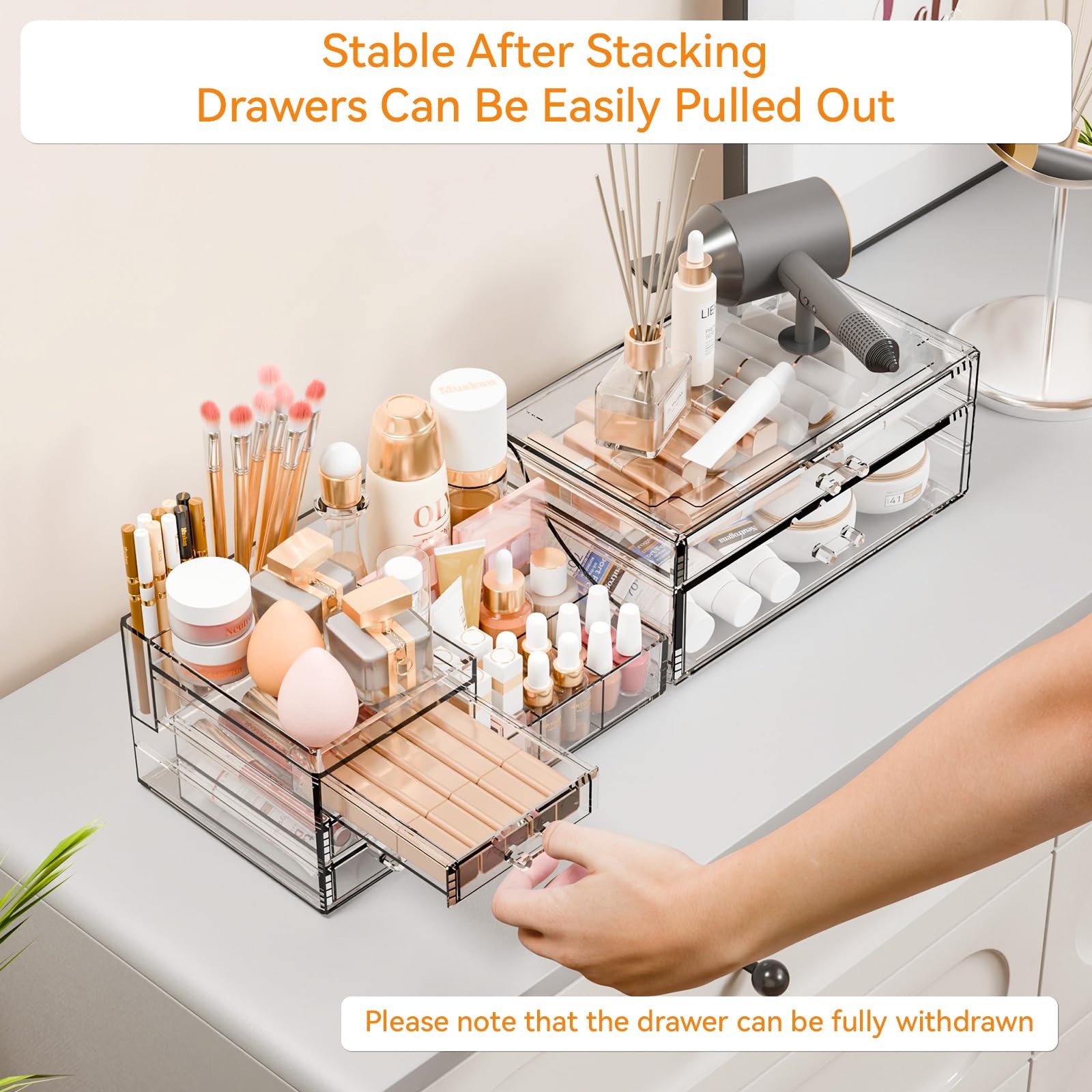 Yieach 2 Pack Clear Makeup Organizer Countertop for Dresser,Vanity and