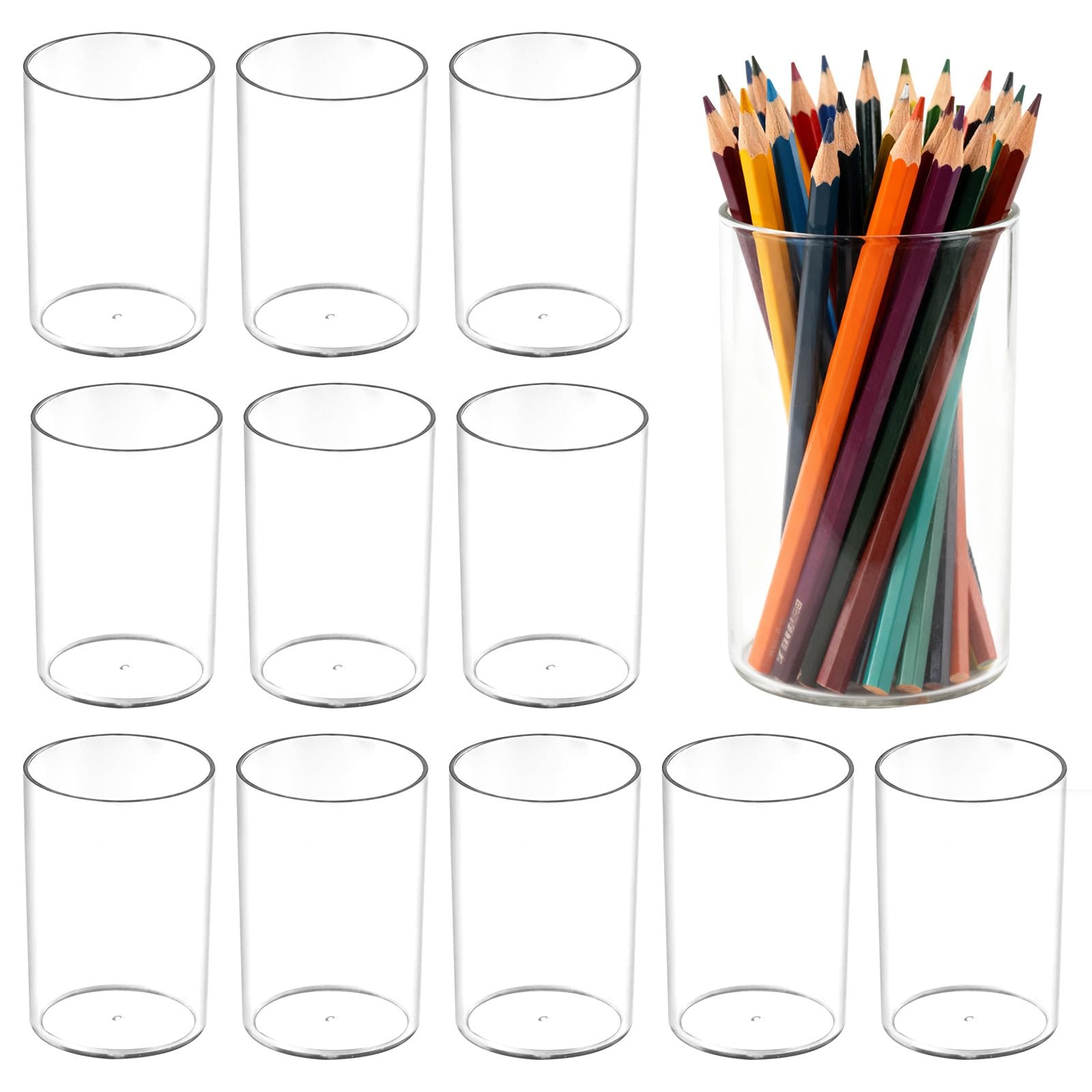 12Pack Clear Acrylic Pen Holder Makeup Brush Round Pencil Holder for Desk Pen…