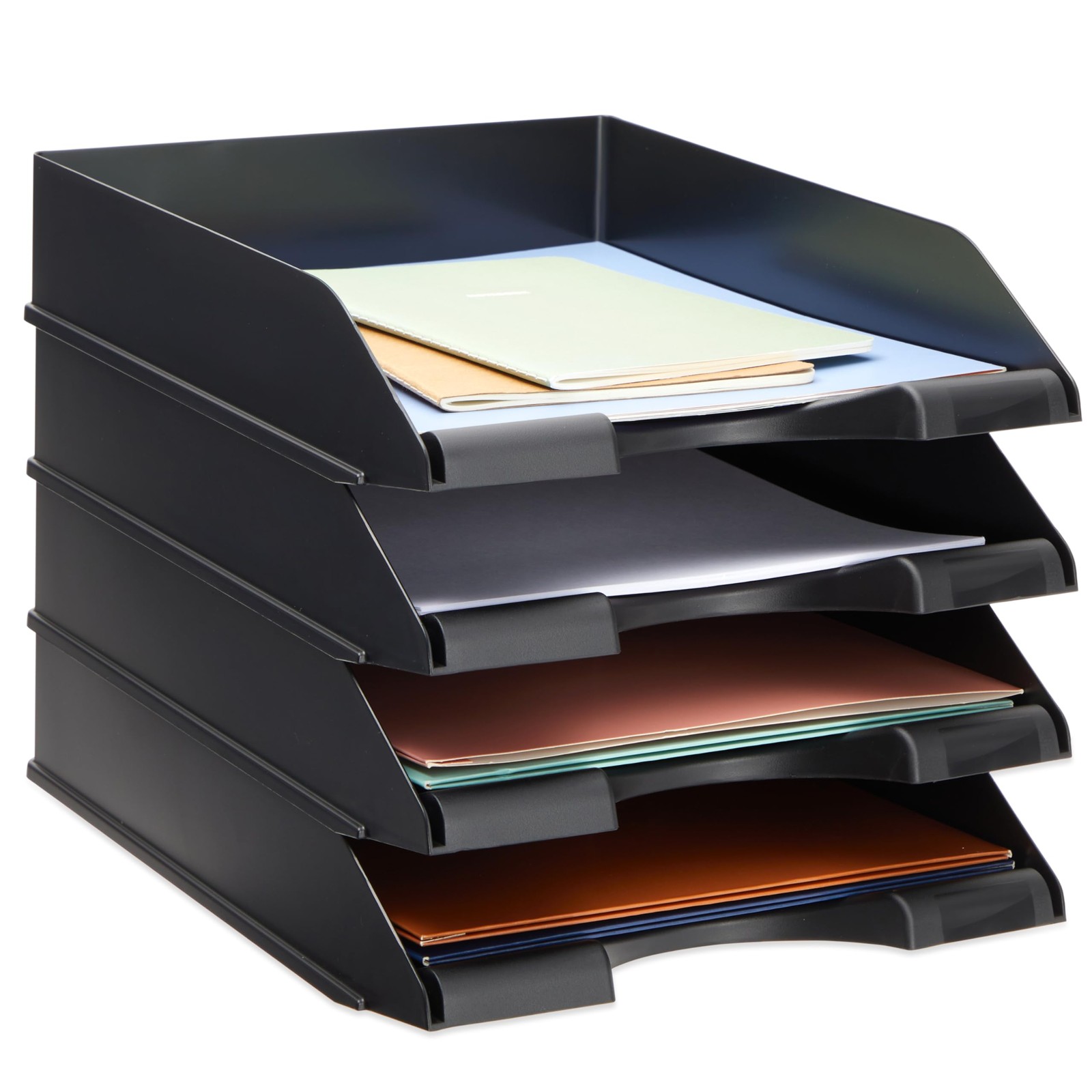 Stockroom Plus Stackable Desk Letter Tray Organizer, 4~Pack, Black