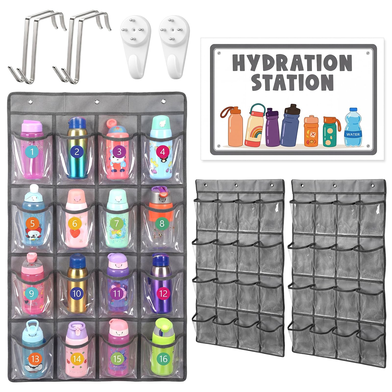 2 Pcs Water Bottle Organizer for Classroom 32 Holders over the Door Storage R…