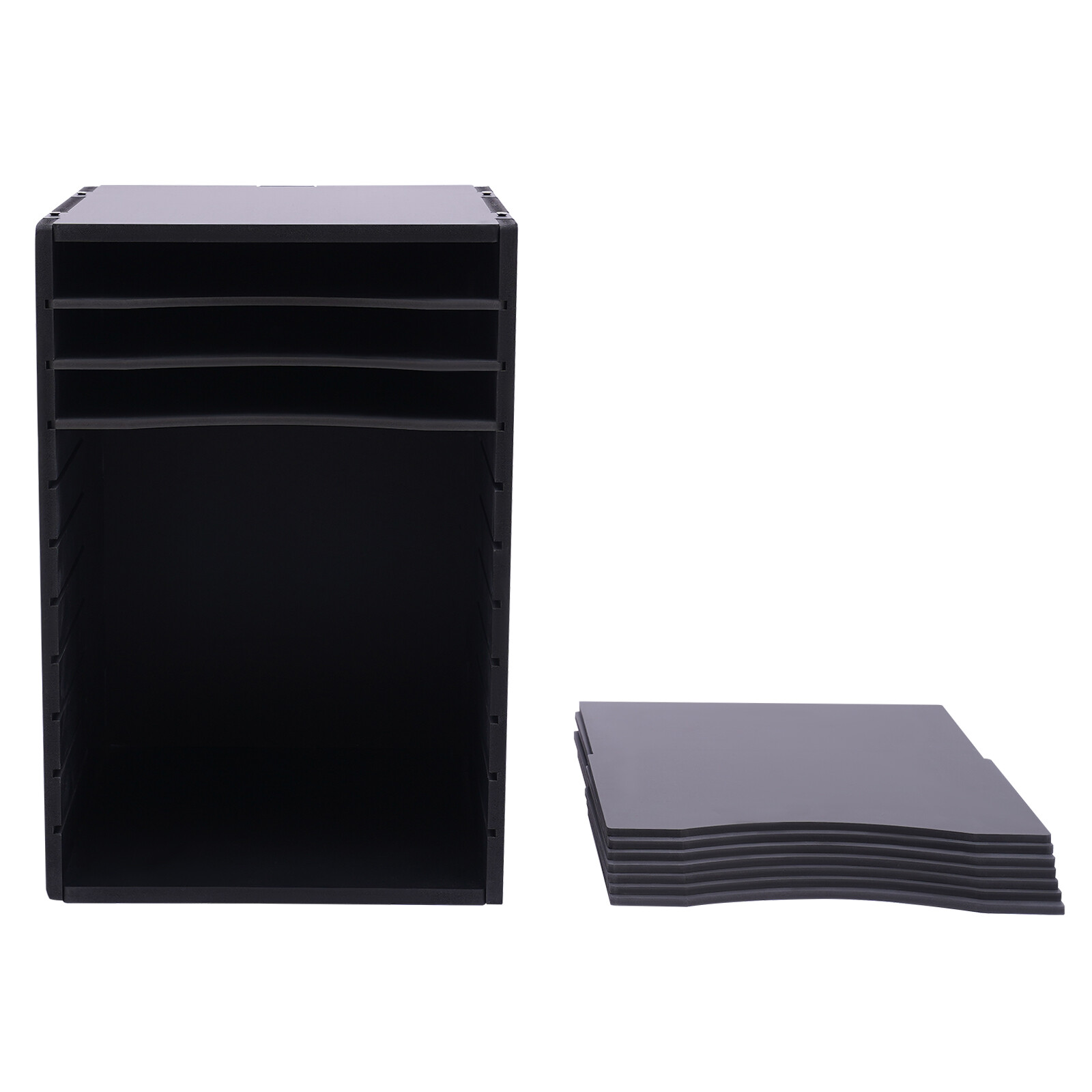 Vertical Desktop Organizer, 11 Compartment, Black, Letter-size Shelves