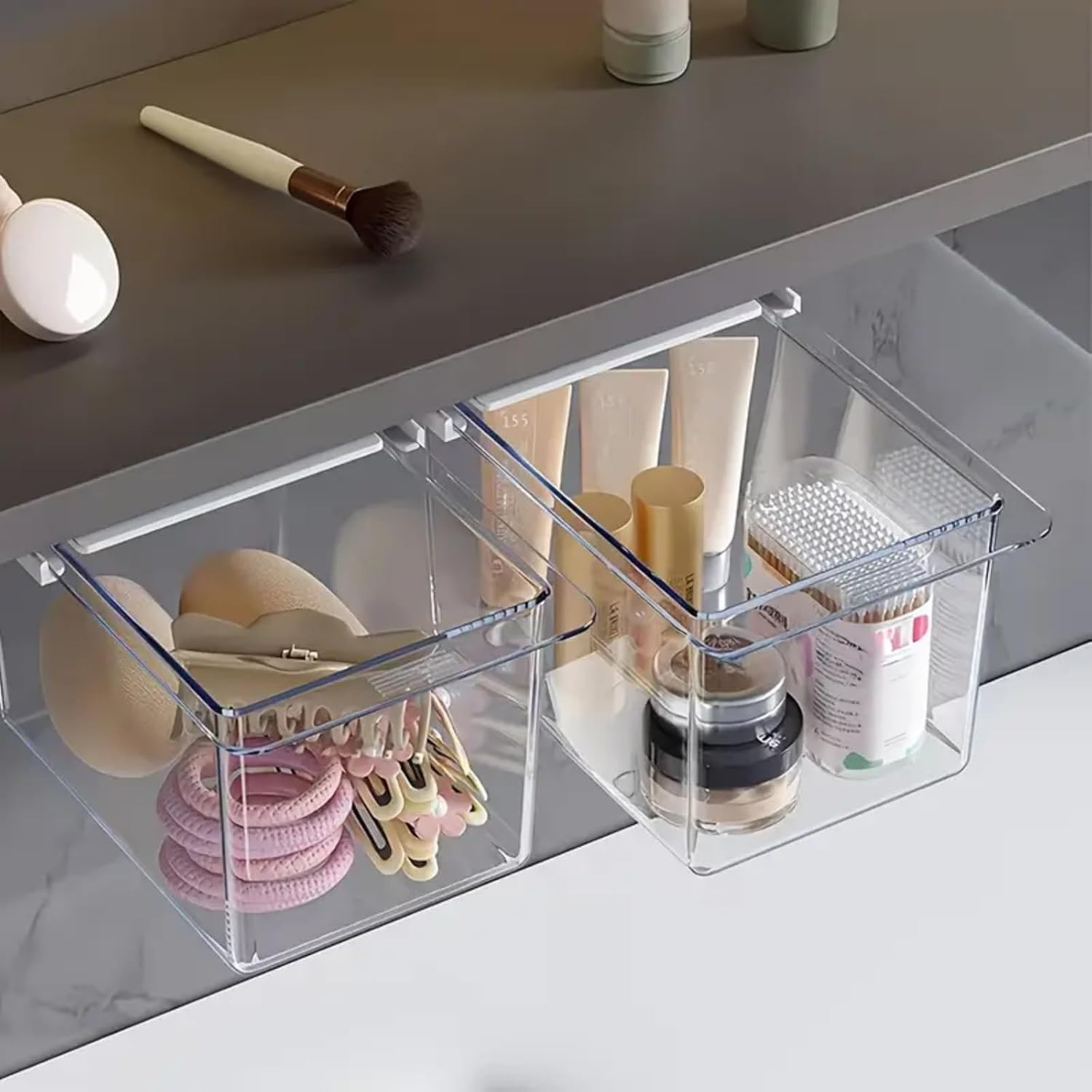 Under Desk Drawer Organizer, with Self-Adhesive Hidden Slide Out Tray Transparen