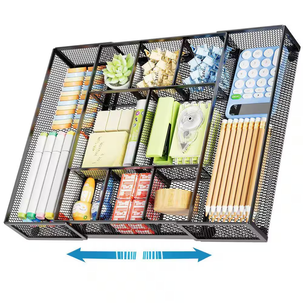 Black 17.12 In. X 11.22 In. Wire Mesh Expandable Desk Drawer Organizer W/ Adjust