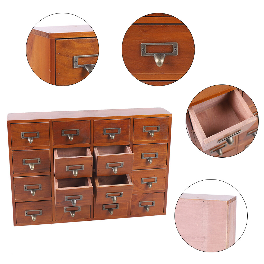 Wooden Storage Box with 16 Drawers – Home Office Desk Organization and Storage